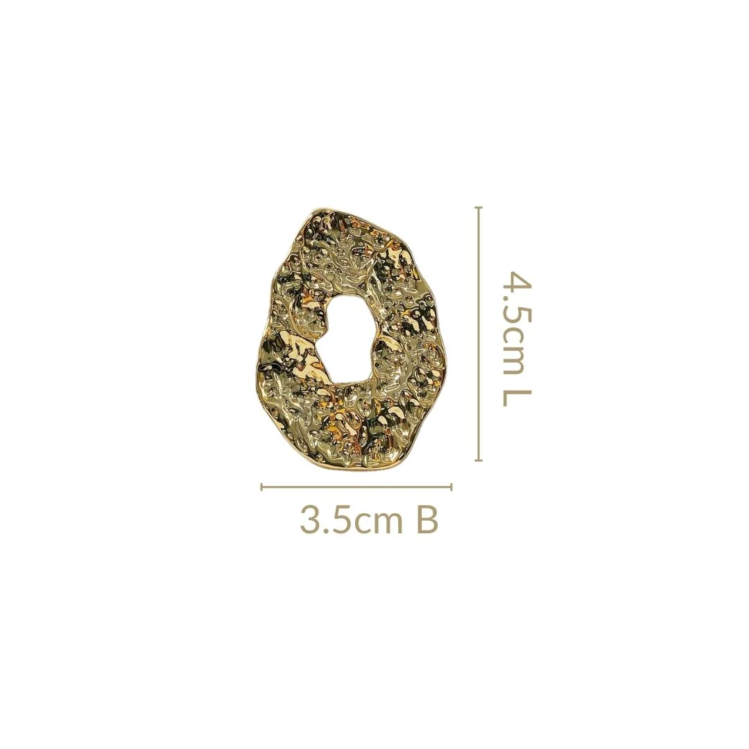 Oval Hollow Abstract Textured Gold Earrings - Image 3
