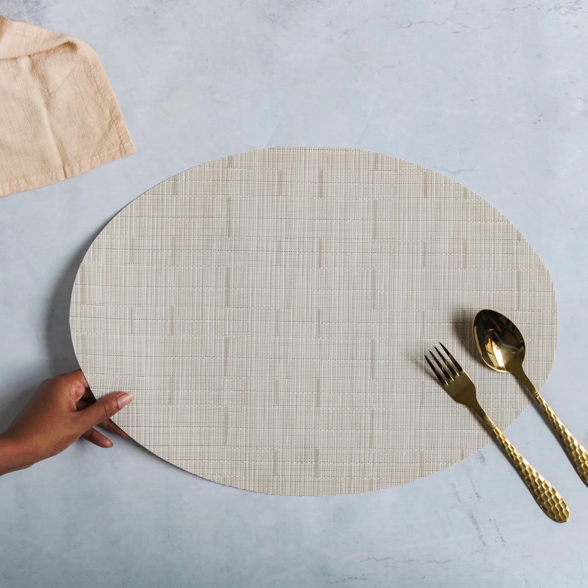 Oval Table Mat Beige Set of 2 - Image 4