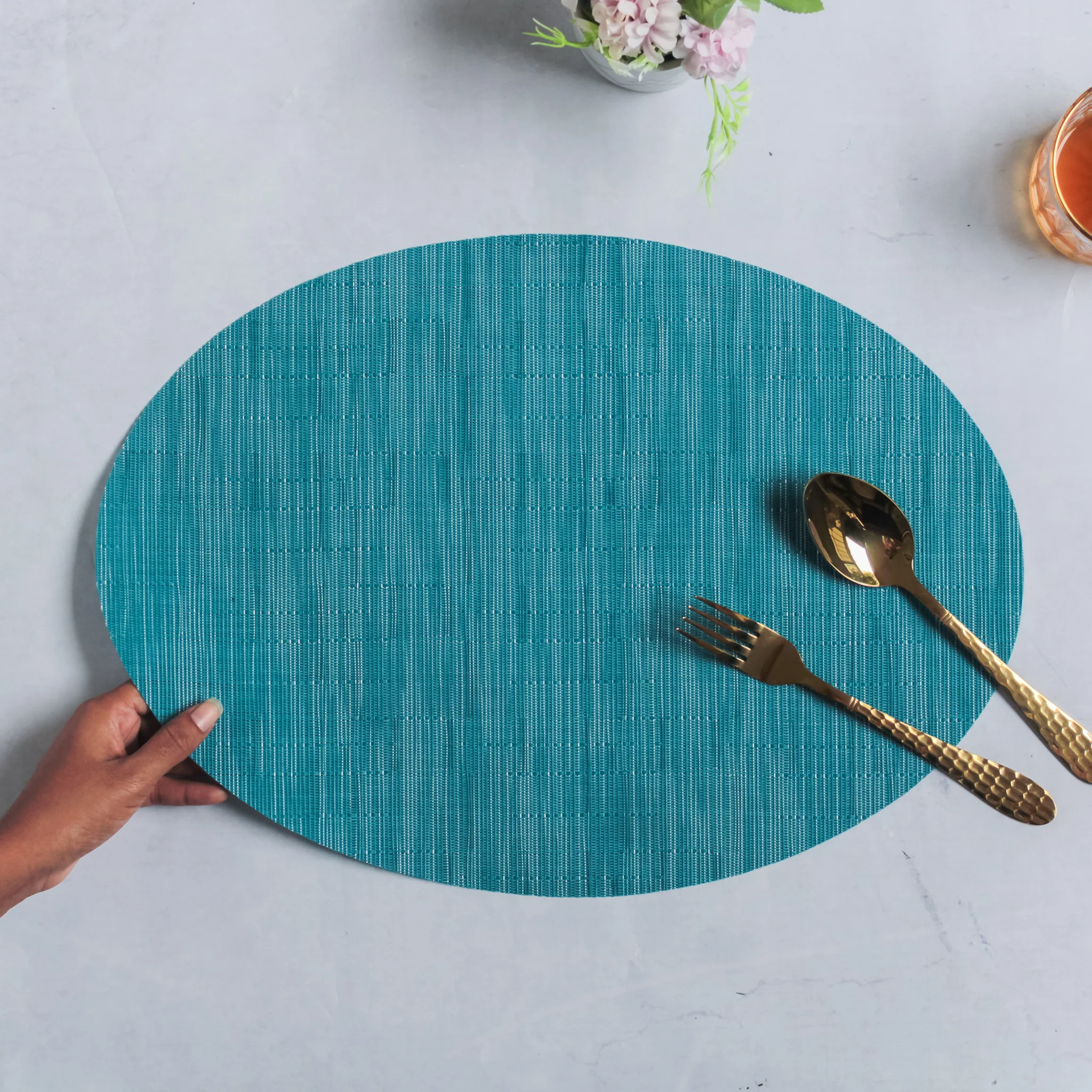 Oval Table Mat Blue Set of 2 - Image 5