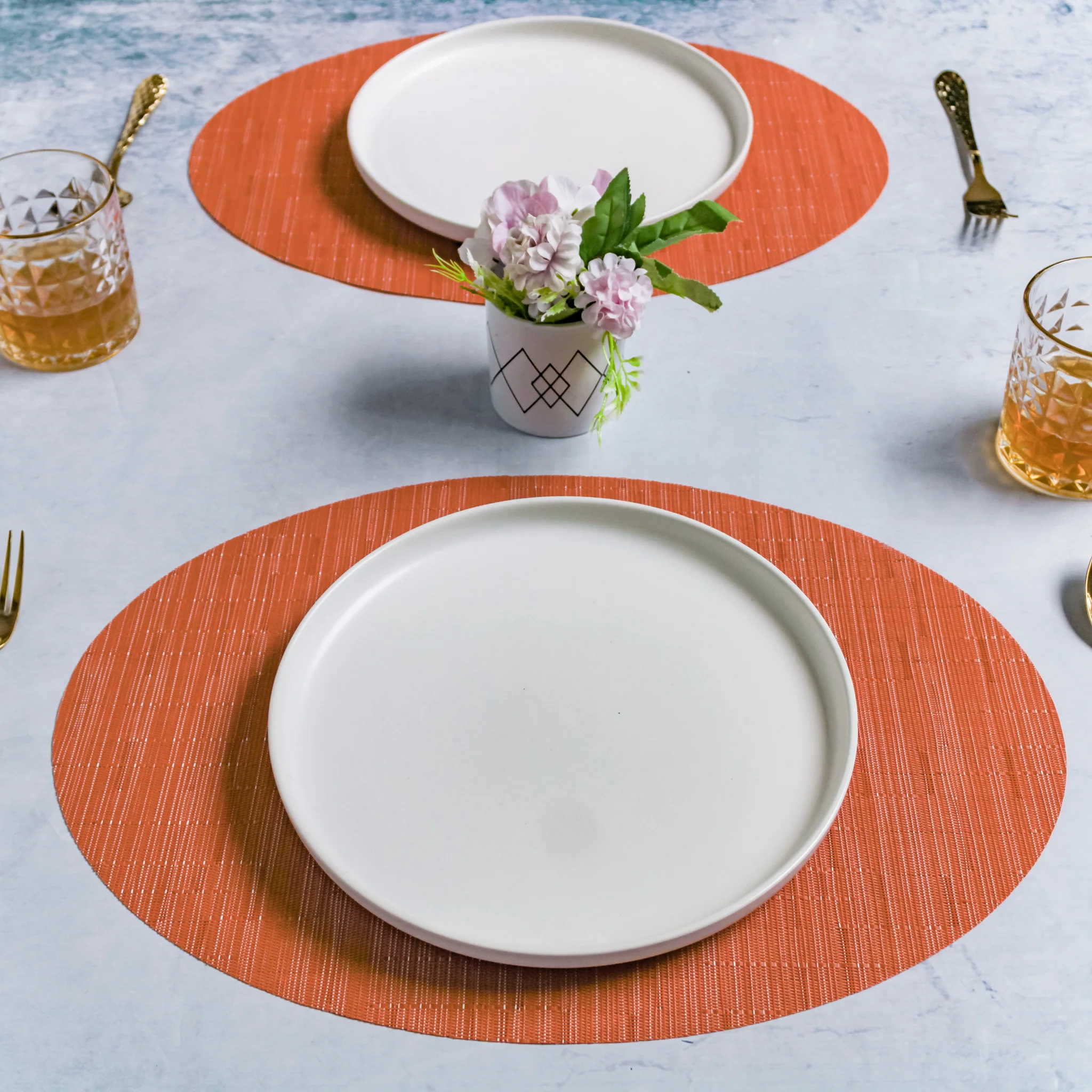 Oval Table Mat Orange Set of 2 - Image 5