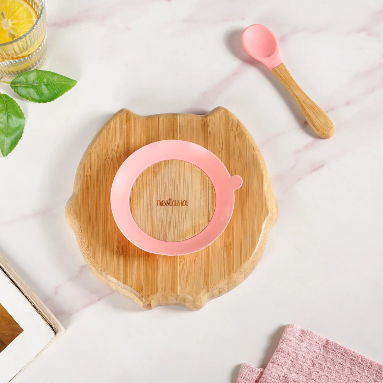 Owl Suction Base All Natural Bamboo Divided Plate Silicon Spoon Set - Image 7