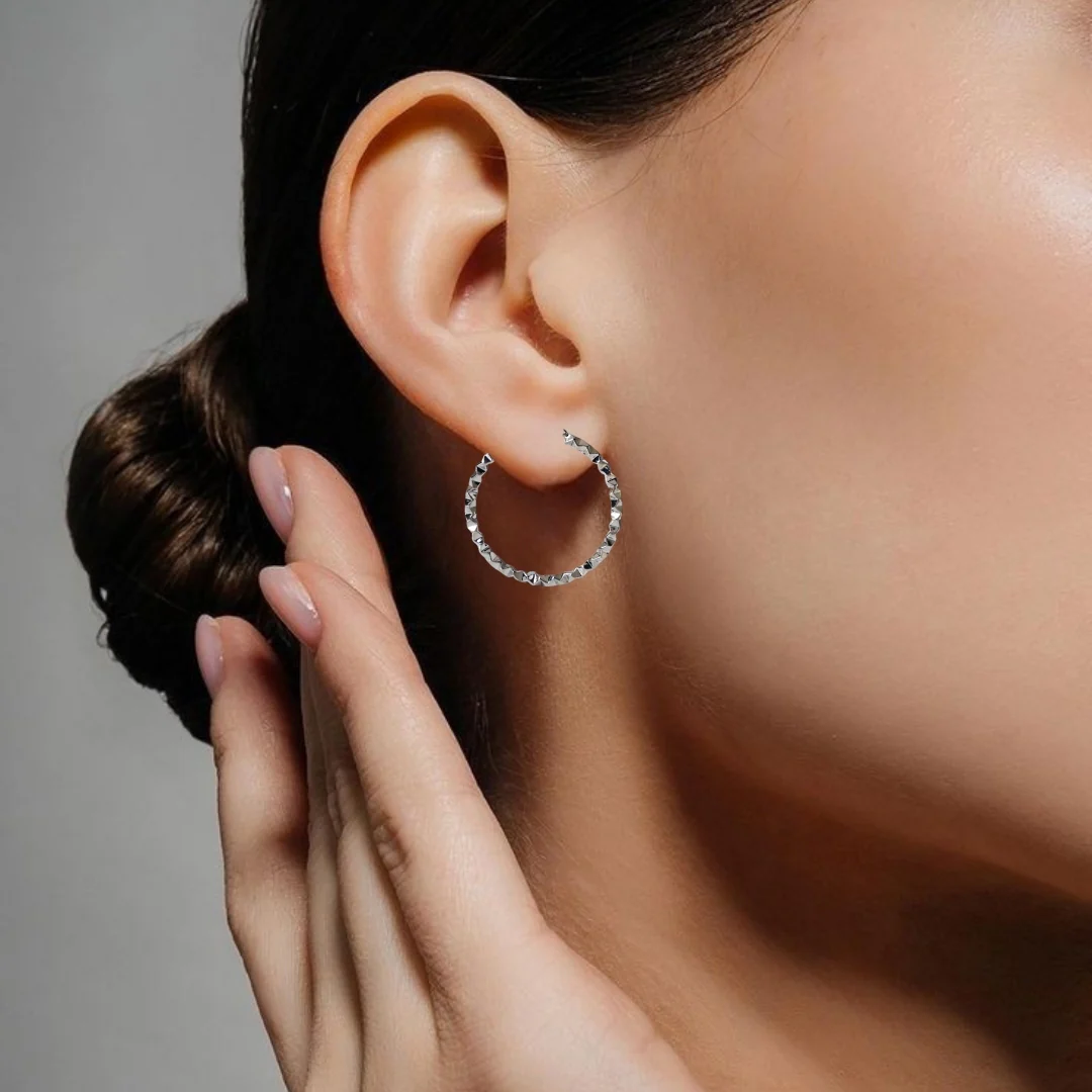 Oxidised Silver Ridges Hoop Earrings - Image 2