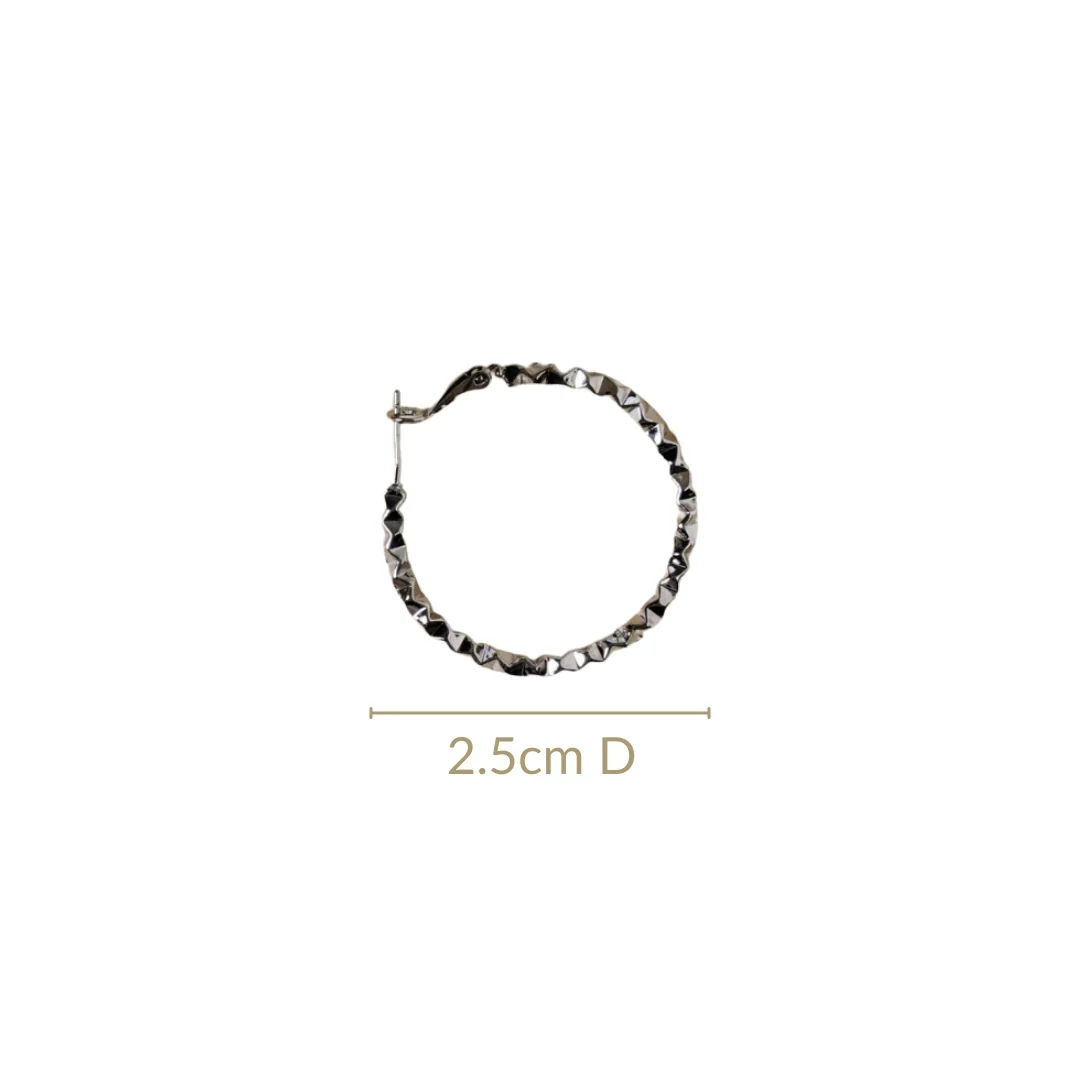 Oxidised Silver Ridges Hoop Earrings - Image 3