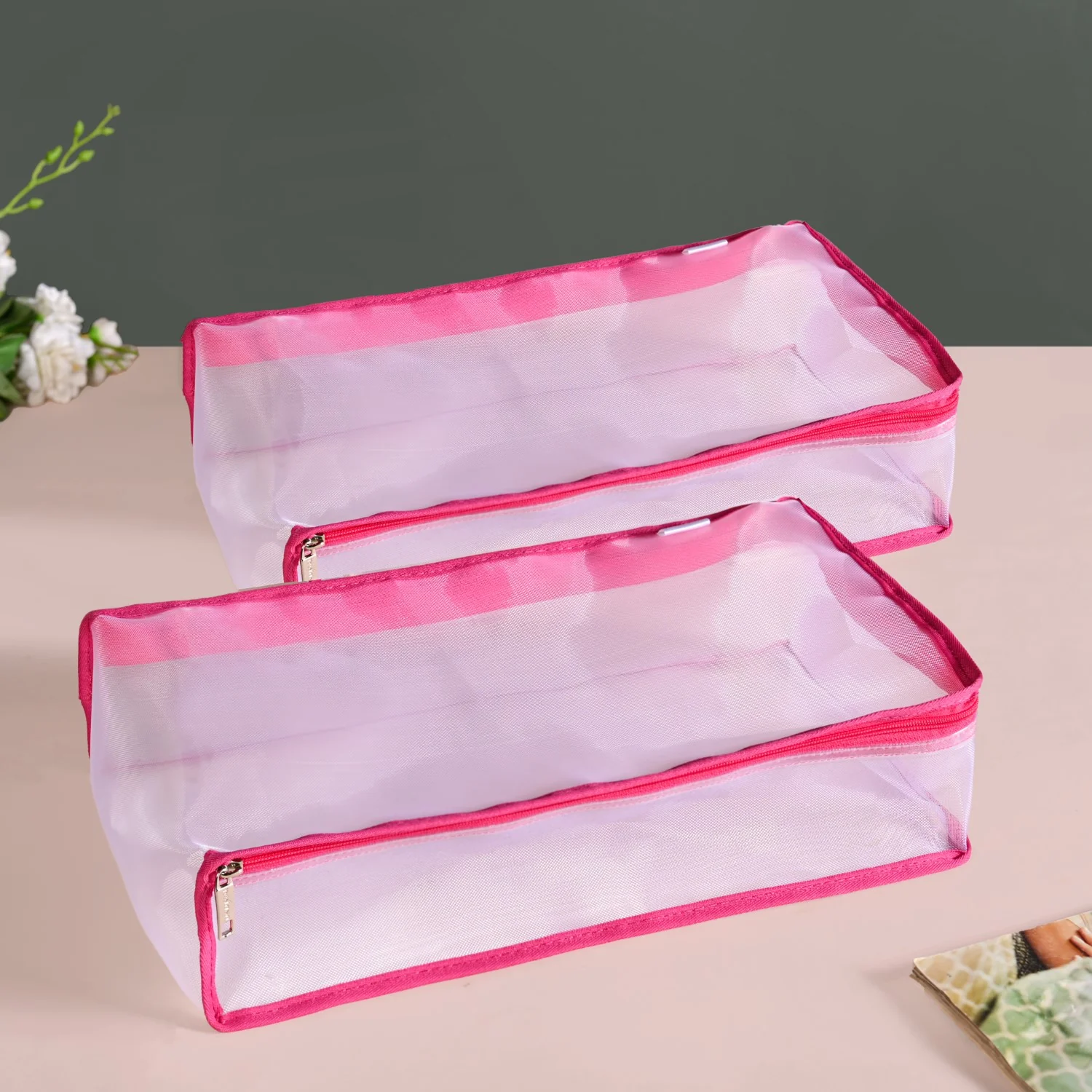 Pair Of Wardrobe Organisers With Zipper In Pink - Image 2