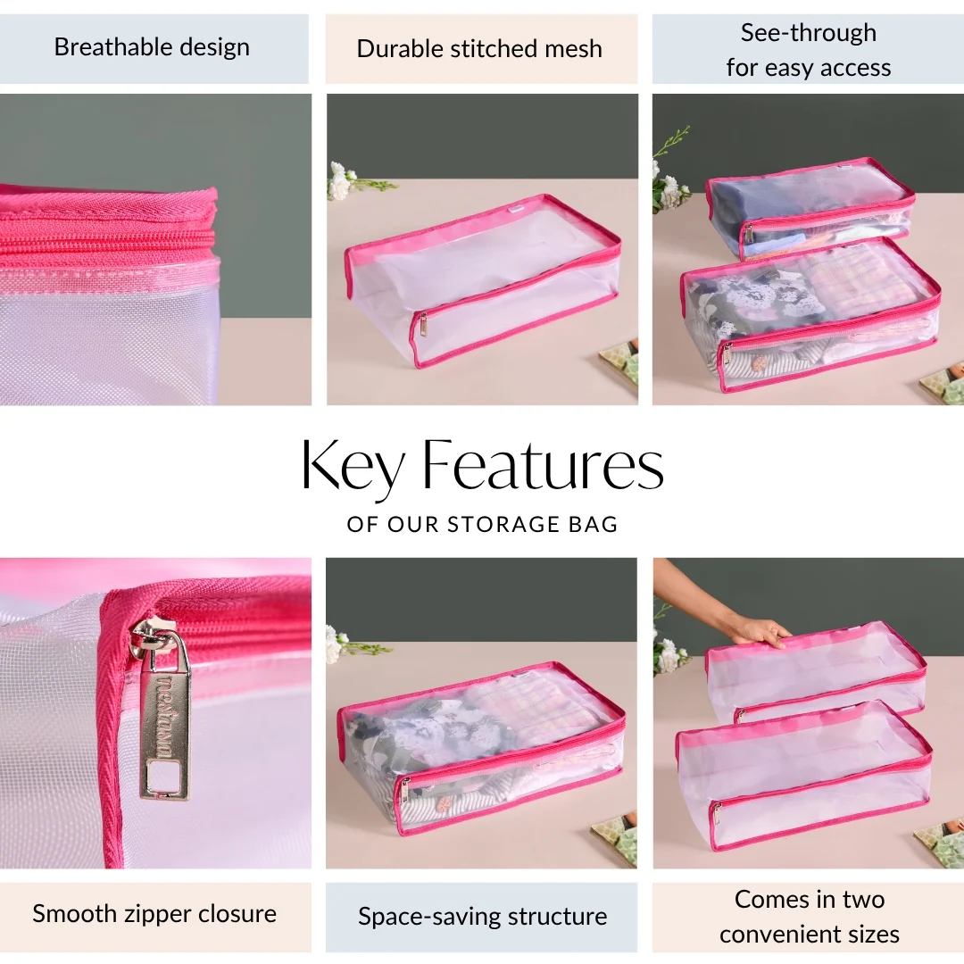 Pair Of Wardrobe Organisers With Zipper In Pink - Image 5