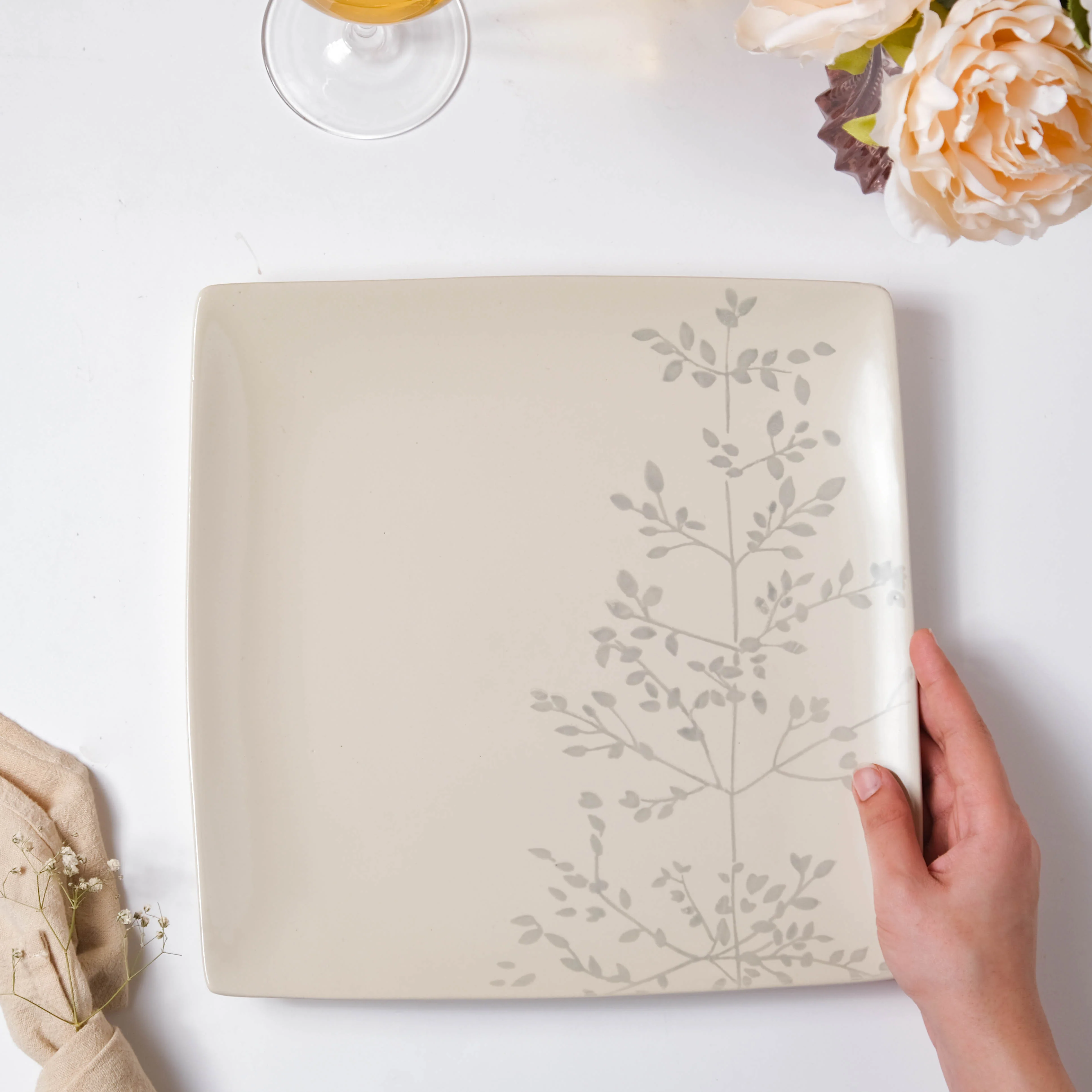 Pandora Sprig Square Plate Beige 10.5 Inch - Image 2