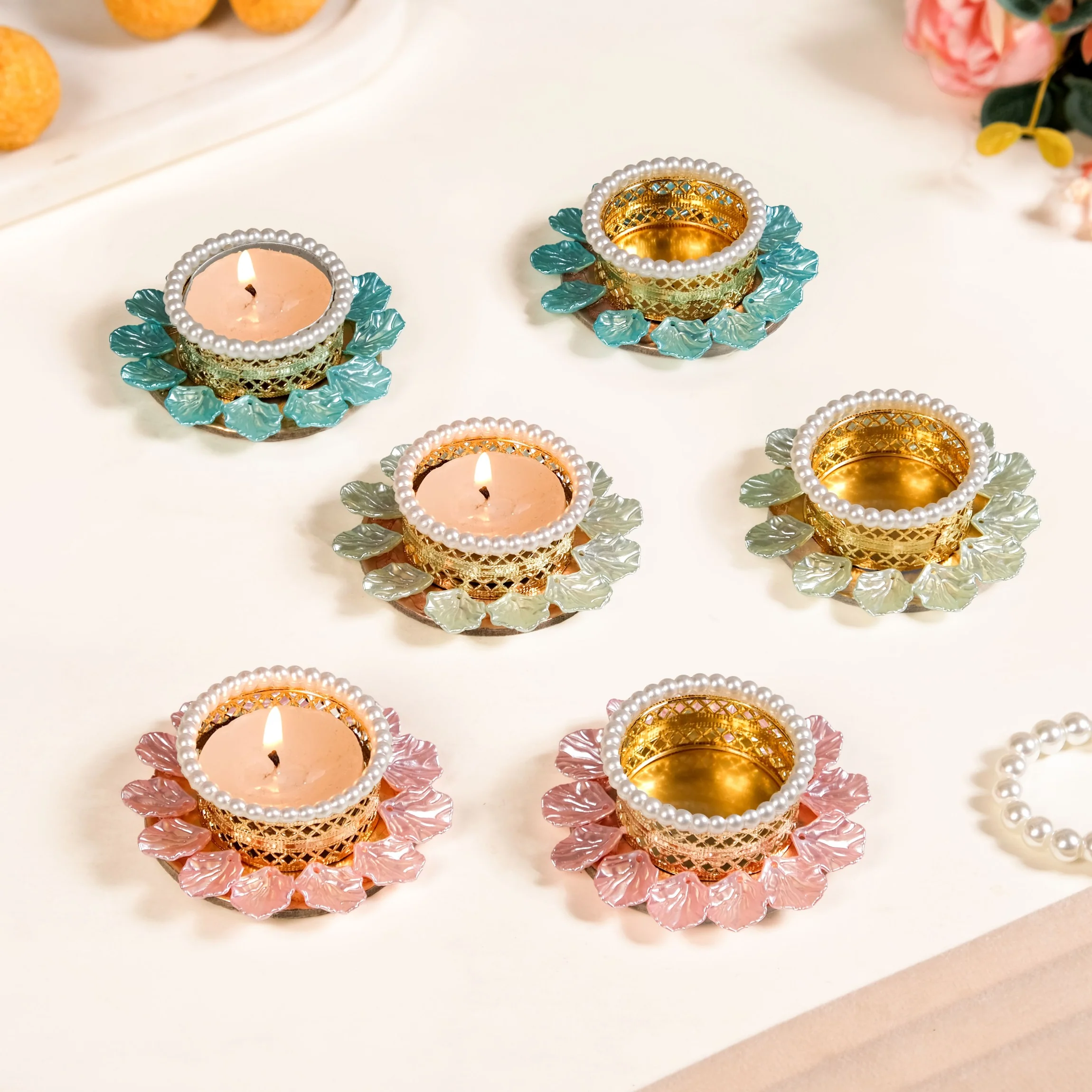 Pastel Bloom Festive Tea Light Holder Set Of 6 - Image 2
