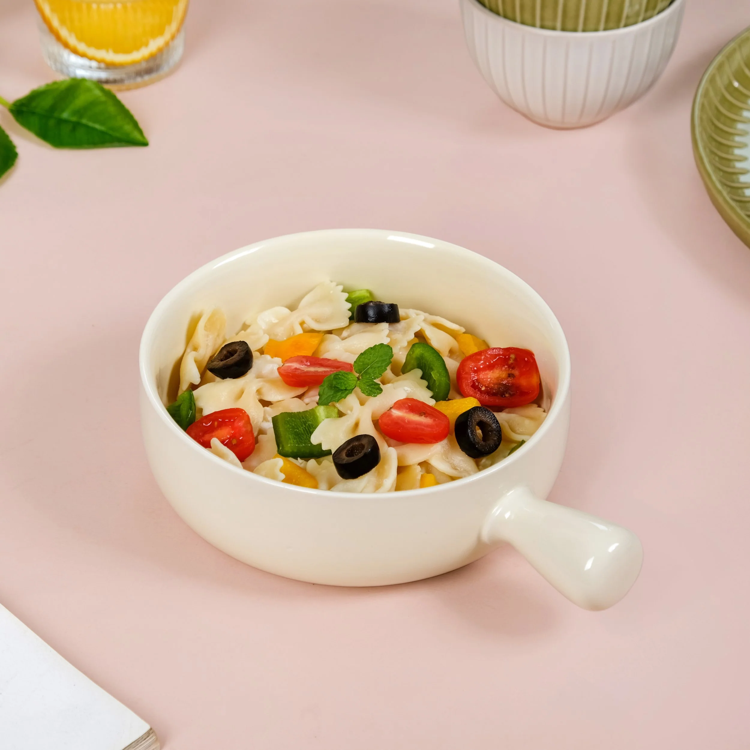 Pastel Cream Ceramic Bowl With Handle 700ml