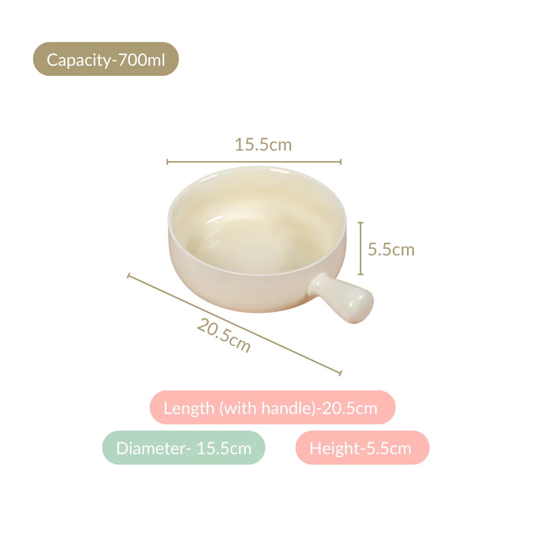 Pastel Cream Ceramic Bowl With Handle 700ml - Image 4