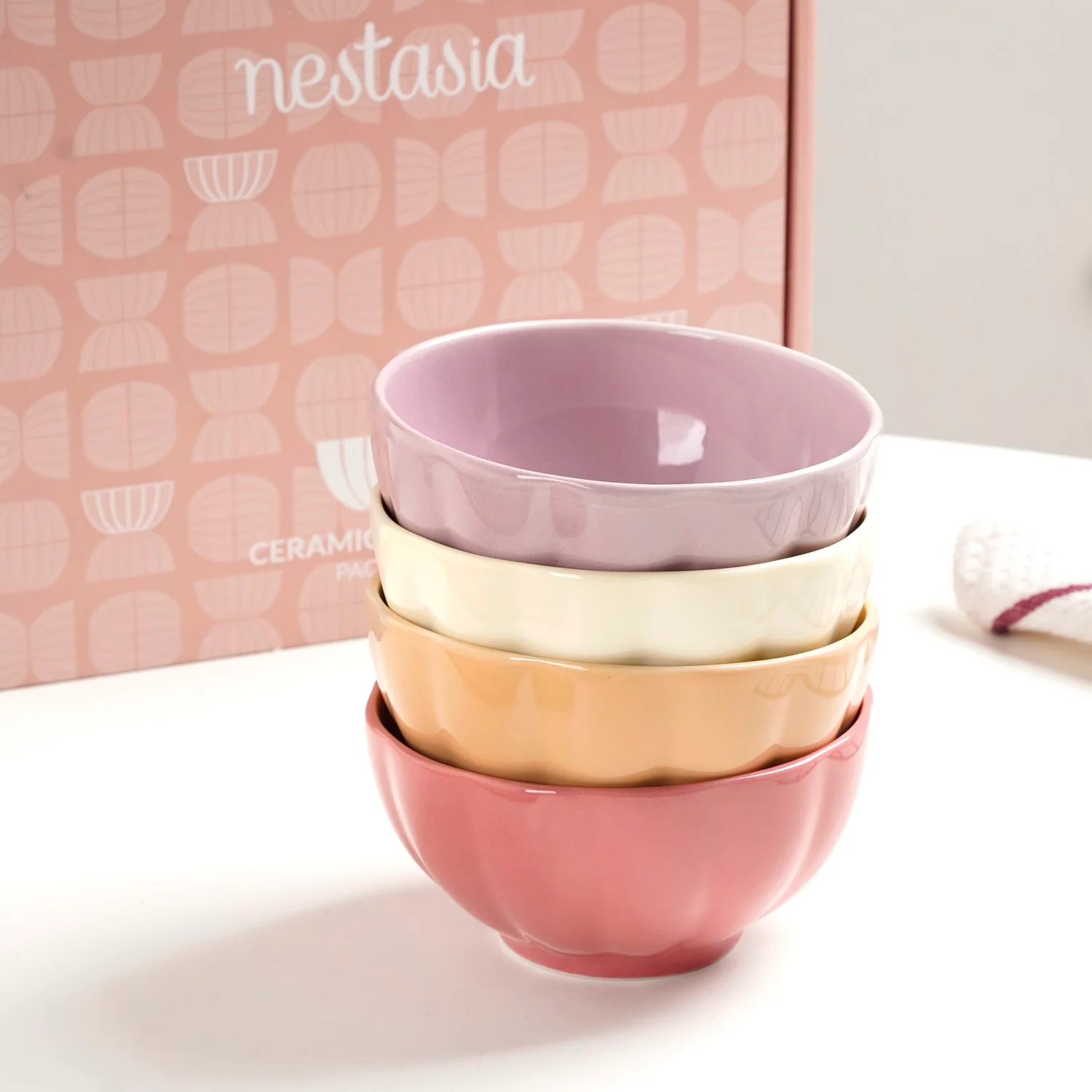 Pastel Gloss Finish Ceramic Bowl Set Of 4 310ml - Image 15