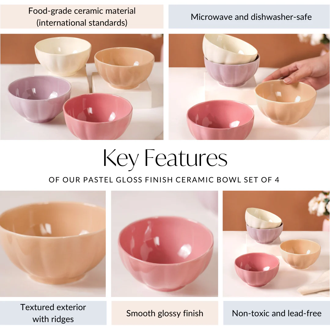 Pastel Gloss Finish Ceramic Bowl Set Of 4 310ml - Image 5