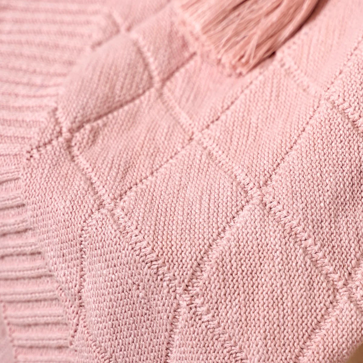 Pastel Pink Diamond Knit Throw For Couch - Image 3