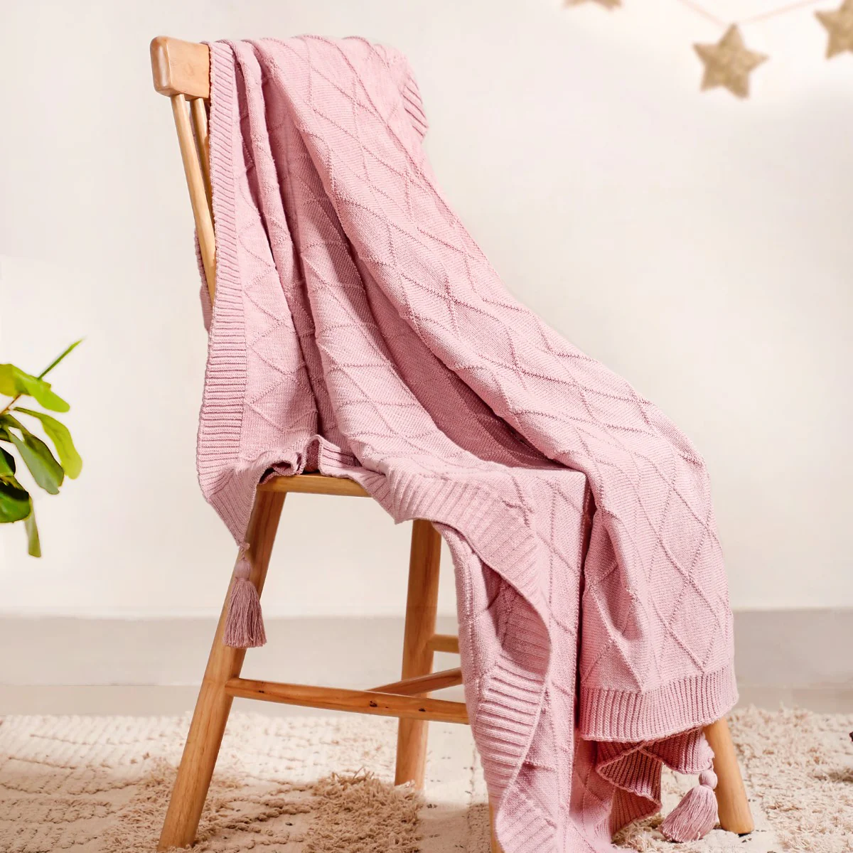 Pastel Pink Diamond Knit Throw For Couch - Image 4