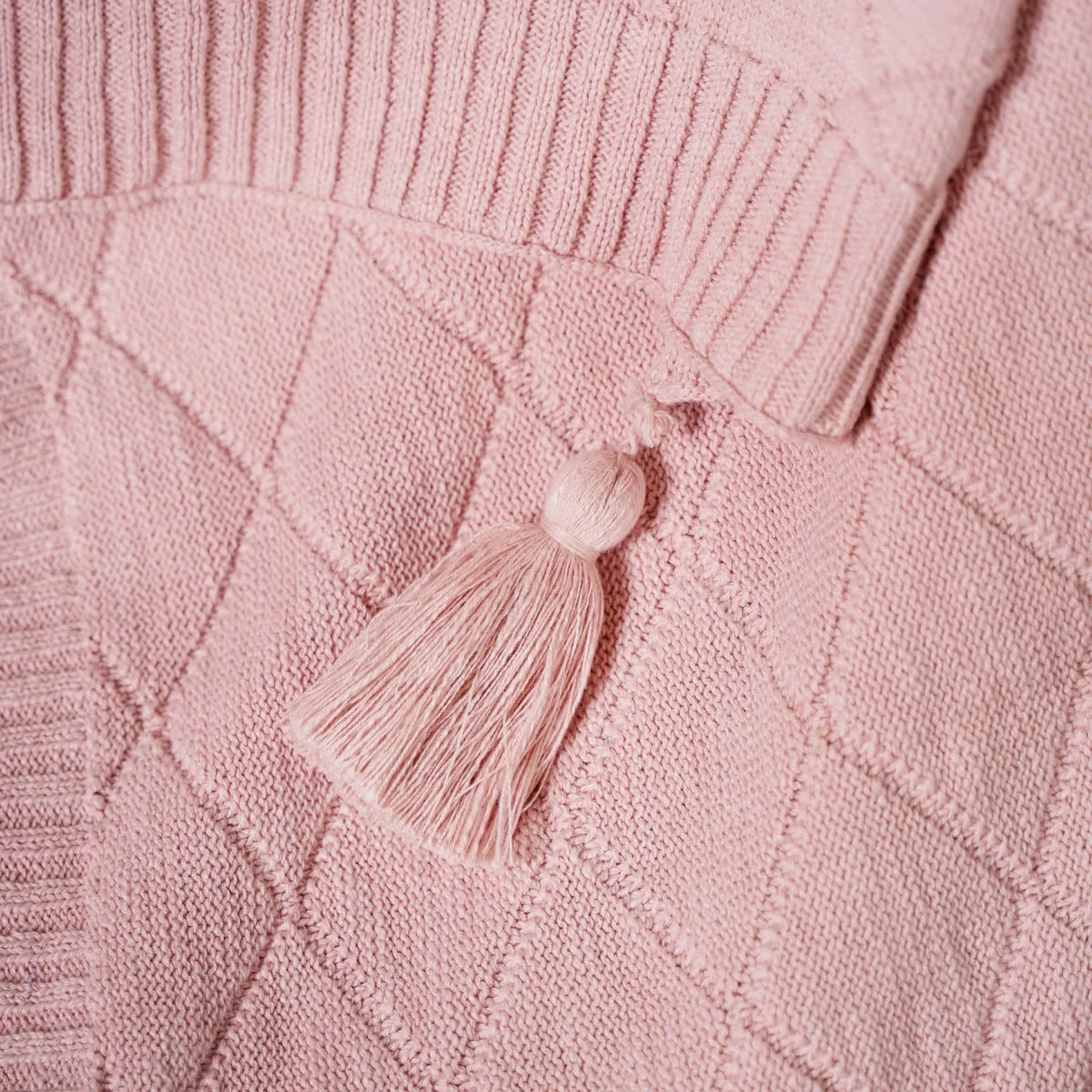 Pastel Pink Diamond Knit Throw For Couch - Image 7
