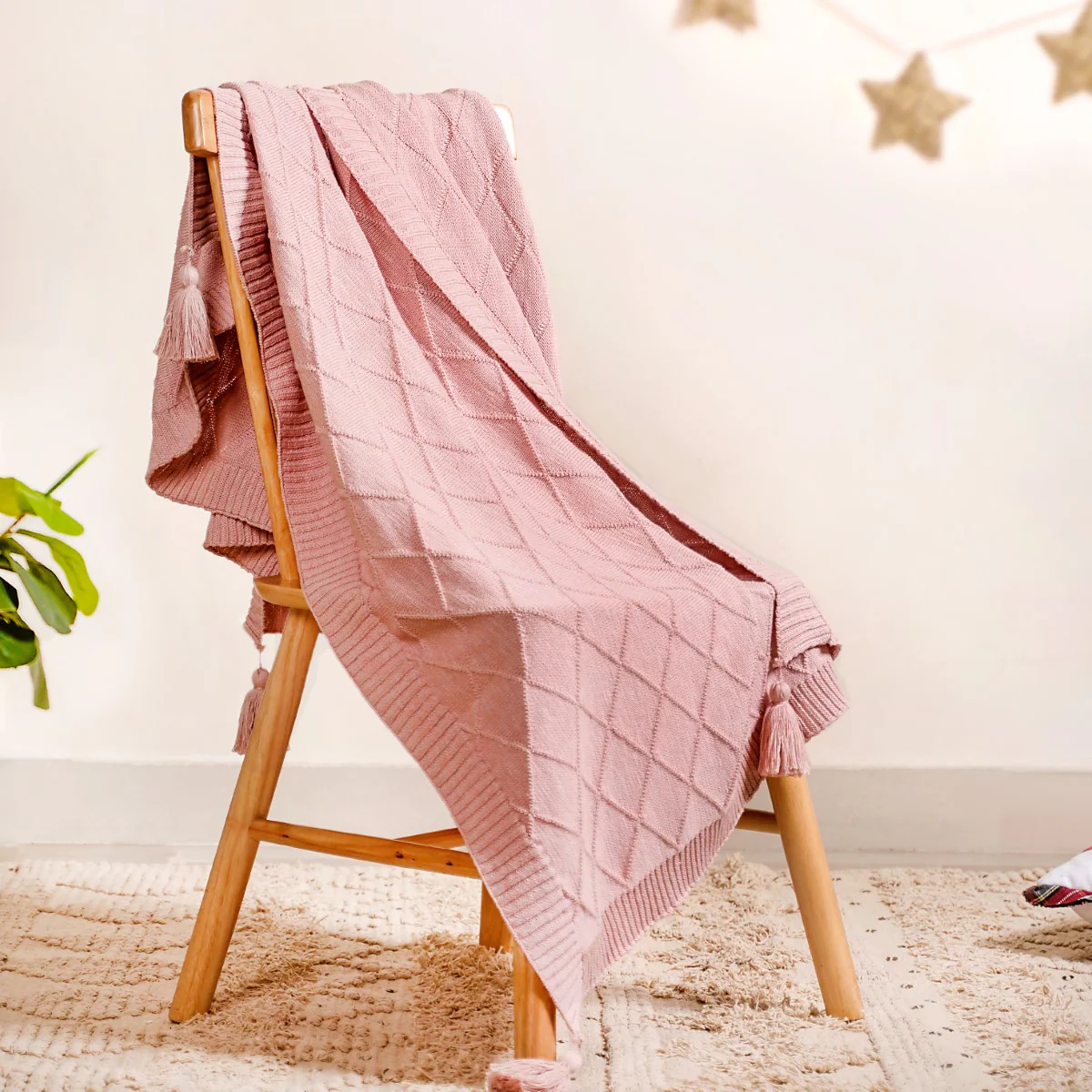 Pastel Pink Diamond Knit Throw For Couch - Image 9