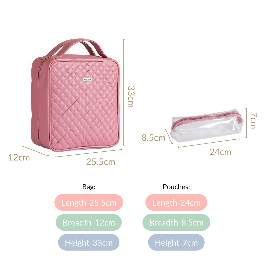 Pastel Pink Quilted Travel Organiser Kit Set Of 4 - Image 4