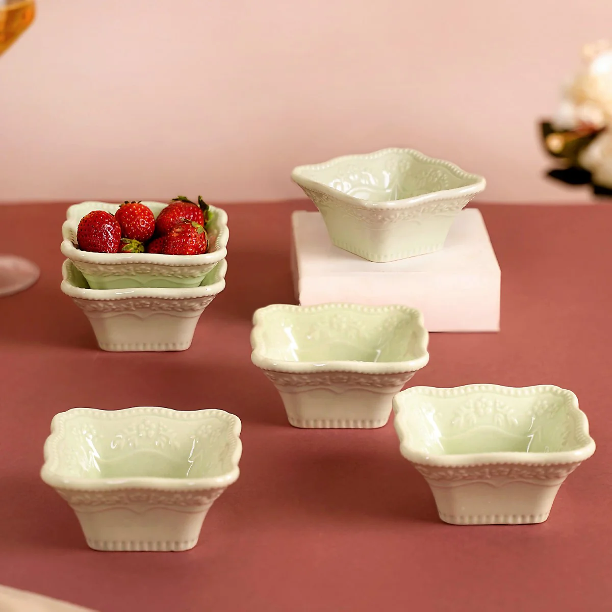 Pastel Vintage Square Dip Bowl Set Of 6 Green 60ml