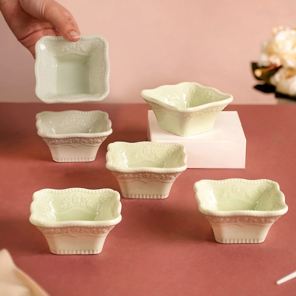 Pastel Vintage Square Dip Bowl Set Of 6 Green 60ml - Image 2