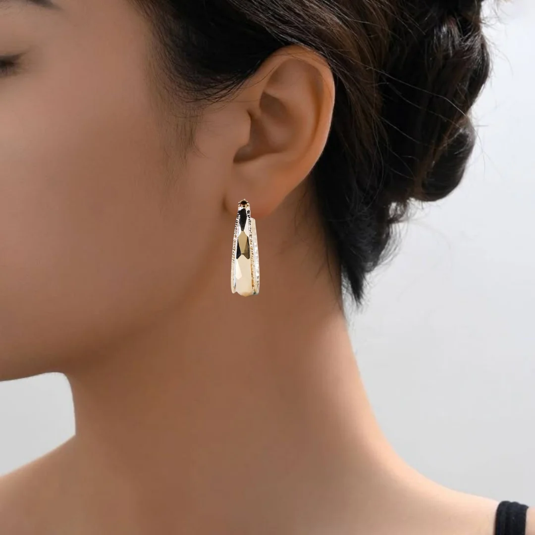 Patterned Geometric Gold Hoops - Image 5