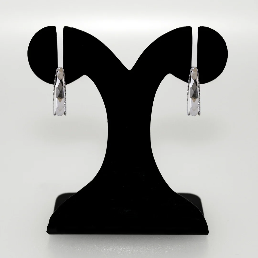 Patterned Geometric Oxidised Silver Hoops - Image 6