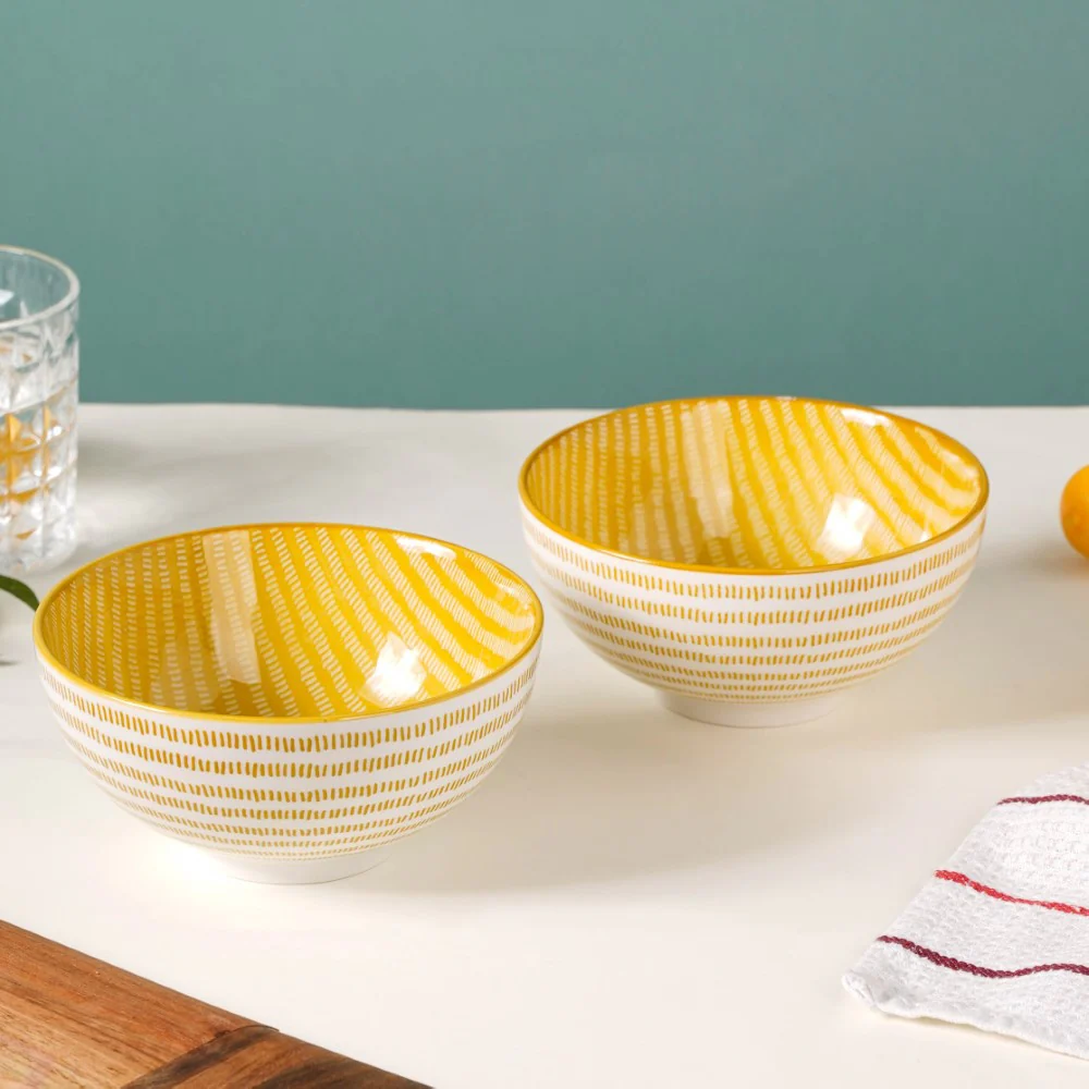 Patterned Snack Bowl Yellow Set Of 2 500ml - Image 3