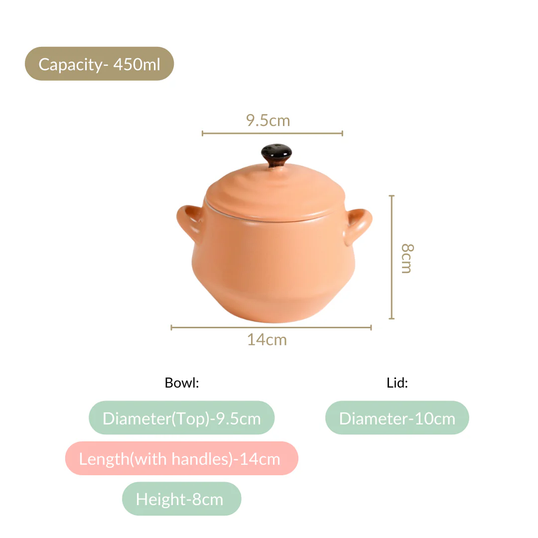 Peach Amara Ceramic Ramen Bowl Set With Lid Of 2 450ml - Image 4