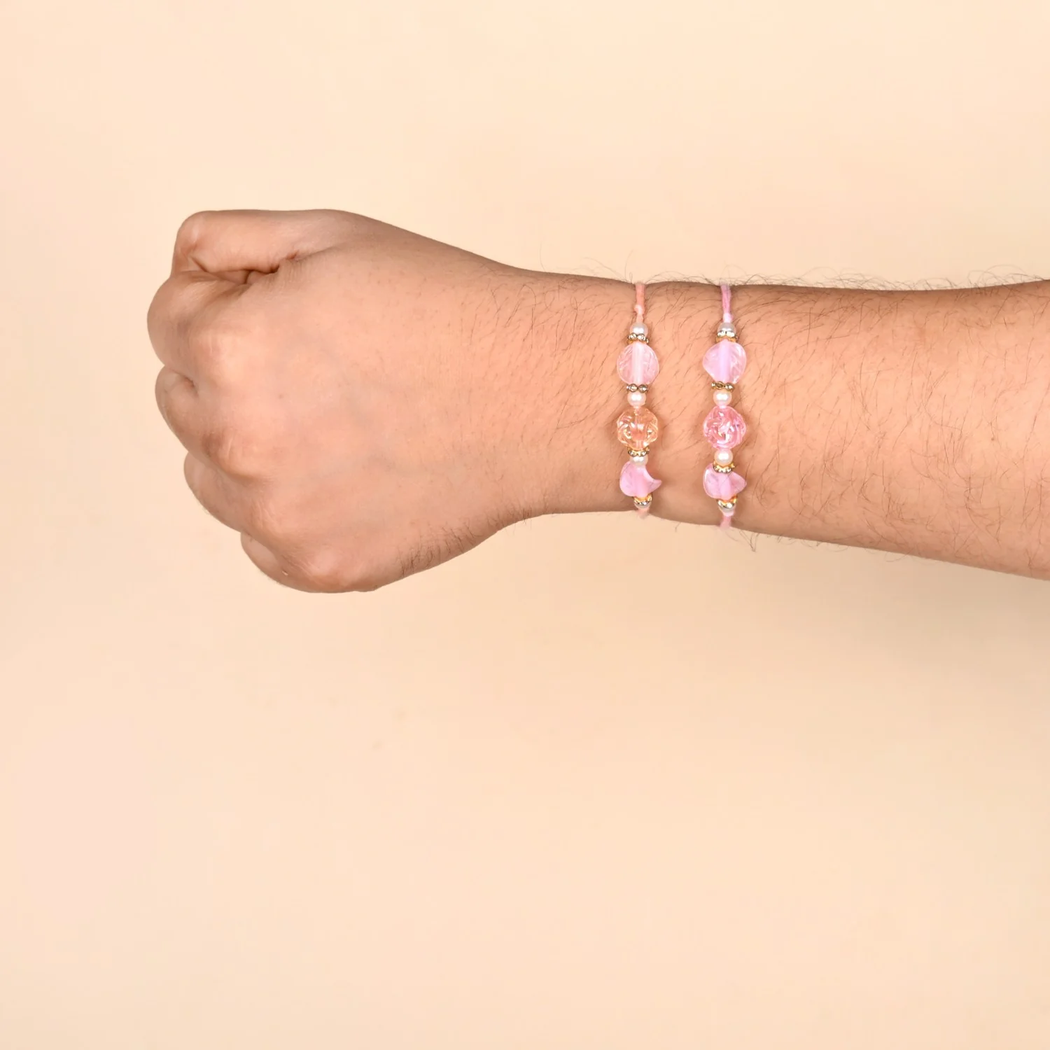 Peach and Pink Beaded Rakhi Set Of 2 - Image 3