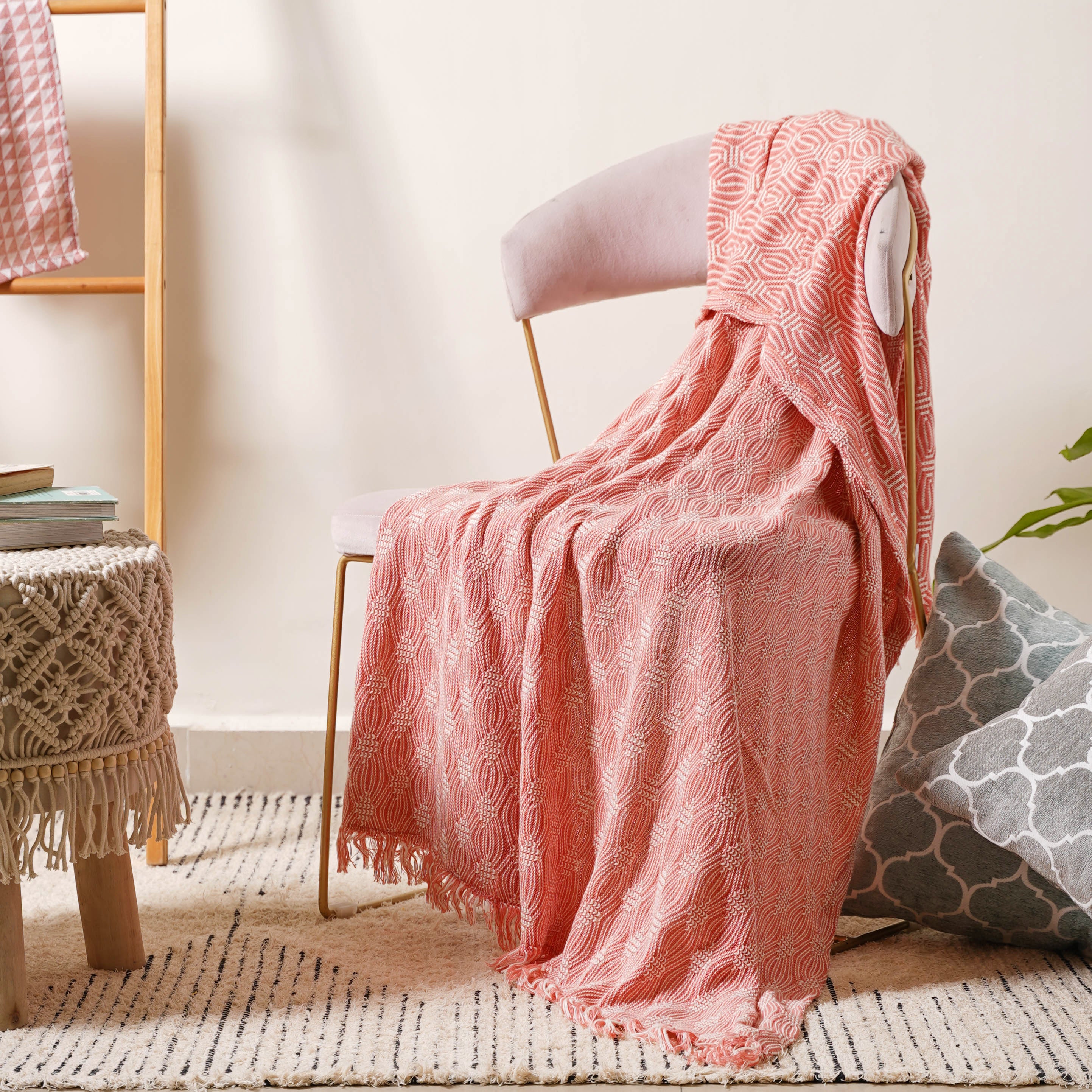 Peach and Off White Textured Throw - Image 4