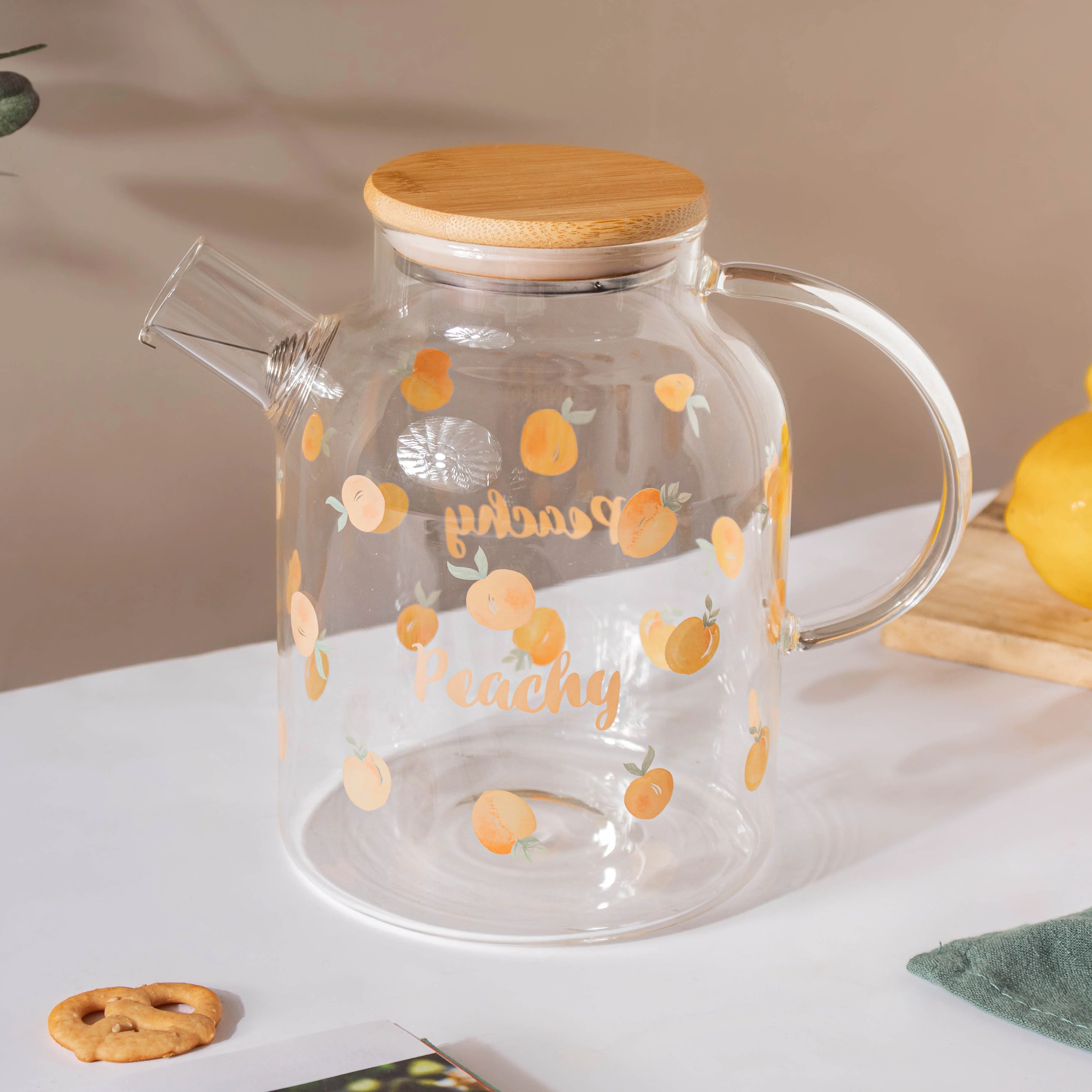 Peach Glass Teapot Large Orange - Image 8