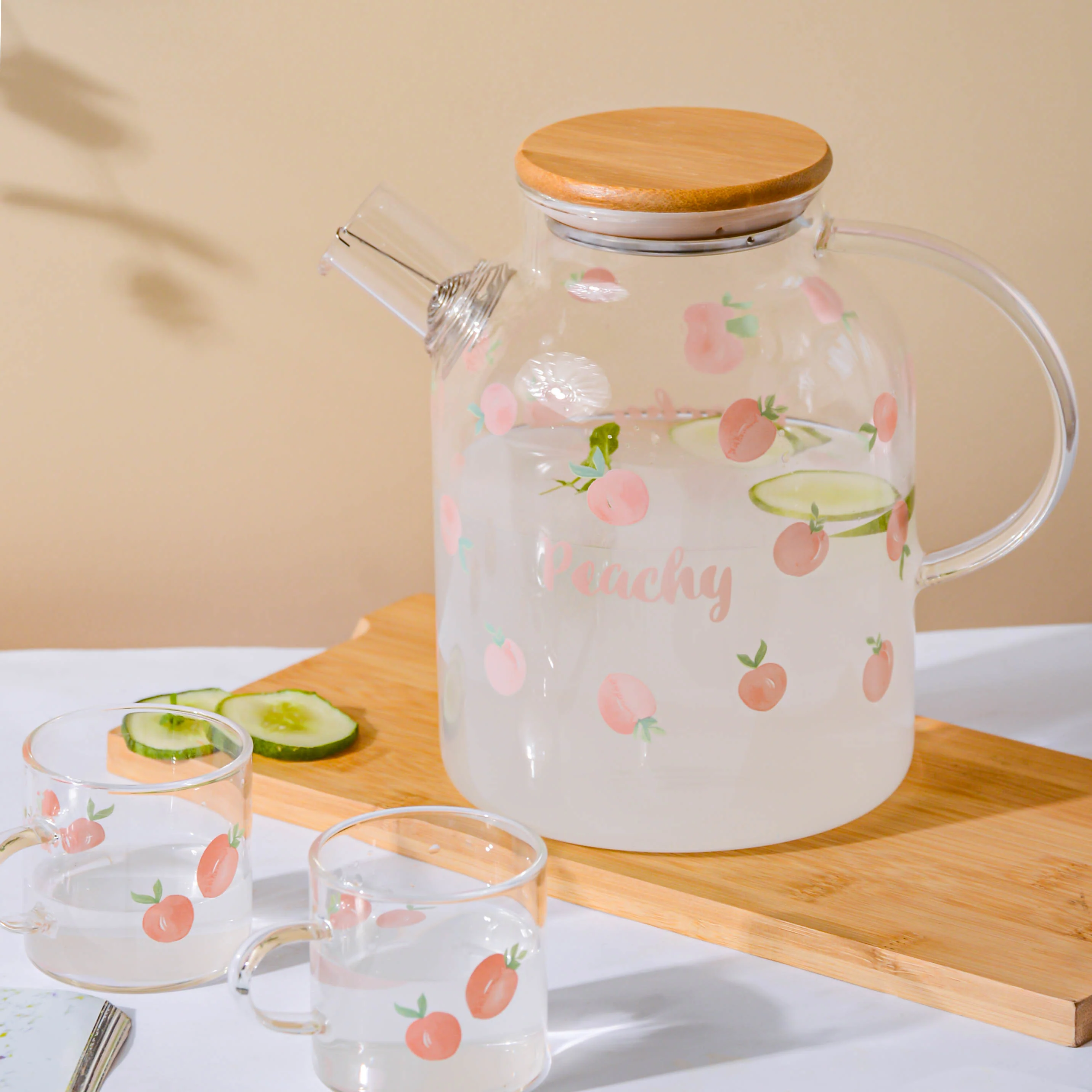 Peach Glass Teapot Large Pink - Image 15