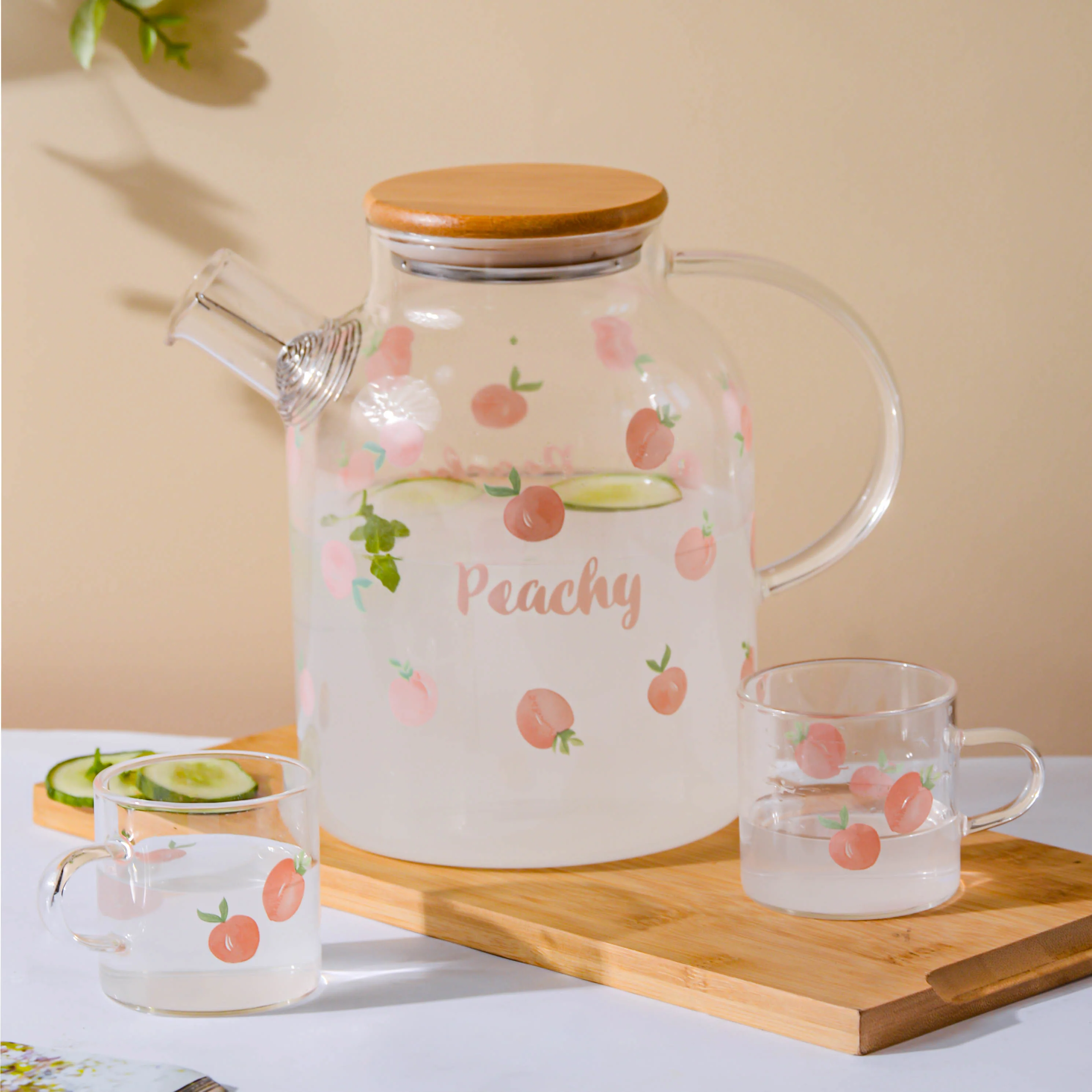 Peach Glass Teapot Large Pink - Image 4