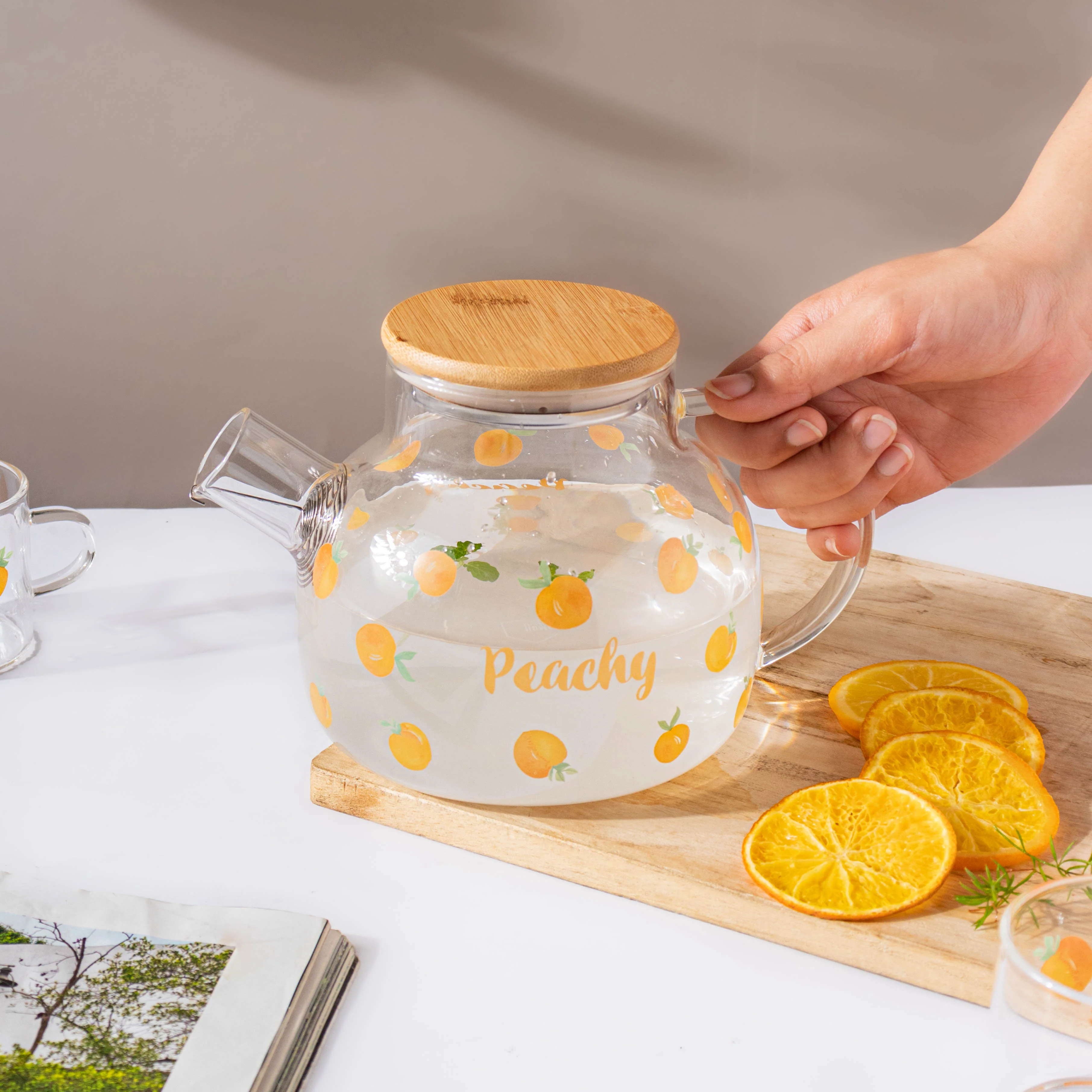 Peach Glass Teapot Orange - Image 3