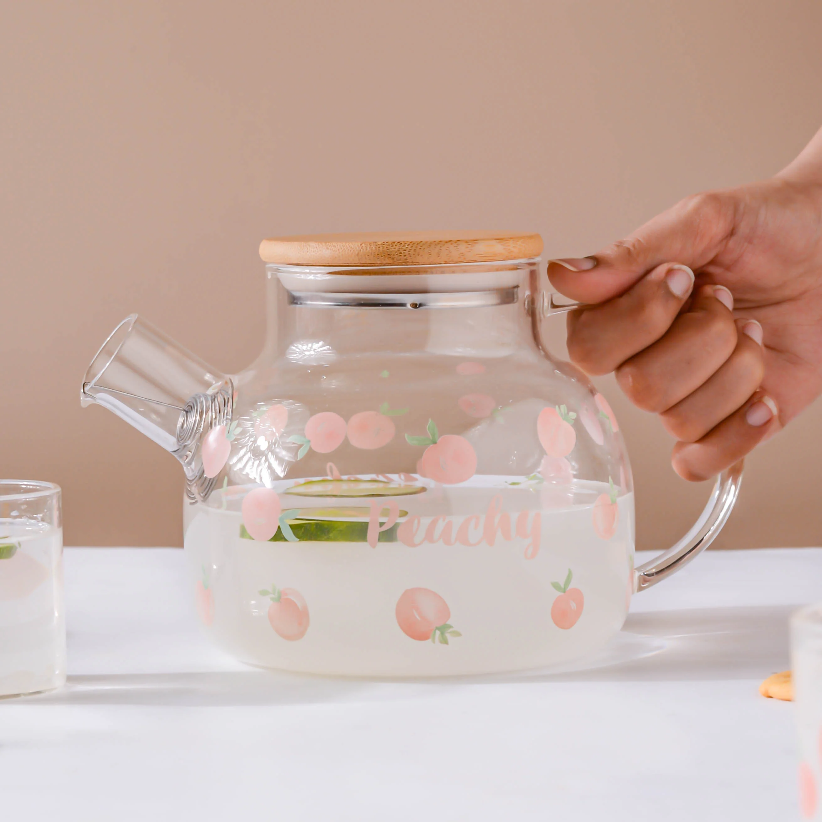 Peach Glass Teapot Pink - Image 2