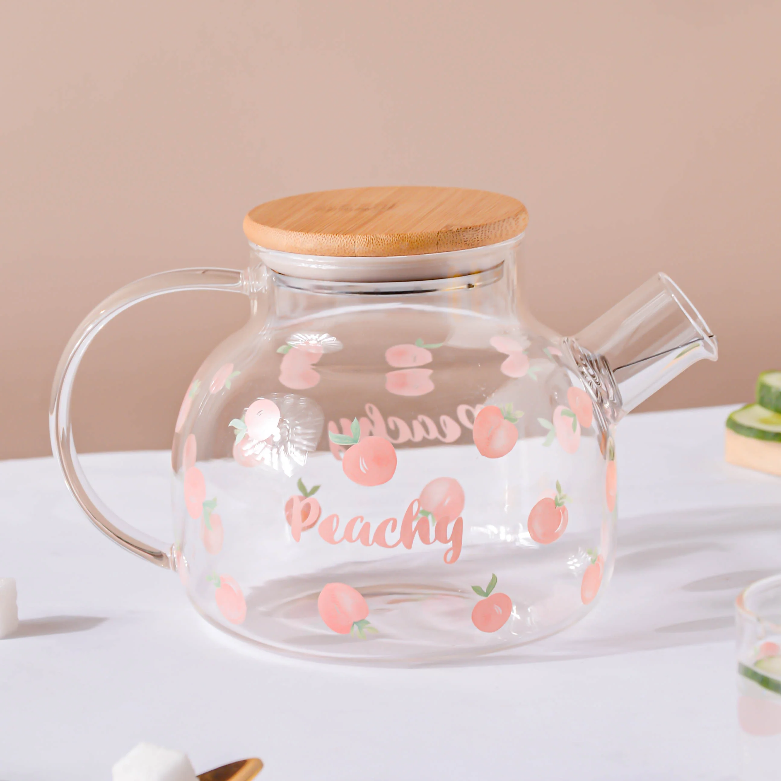 Peach Glass Teapot Pink - Image 3