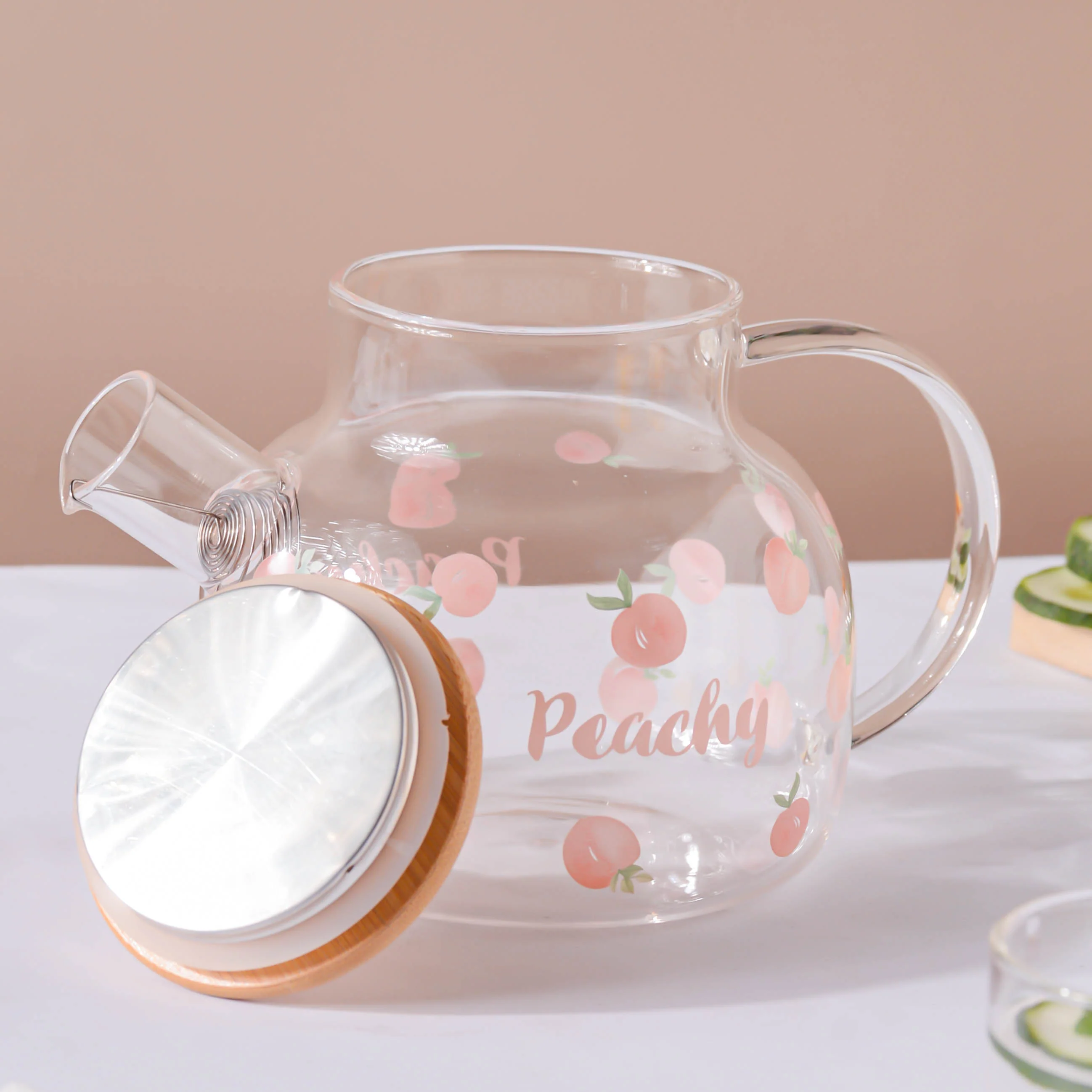 Peach Glass Teapot Pink - Image 6