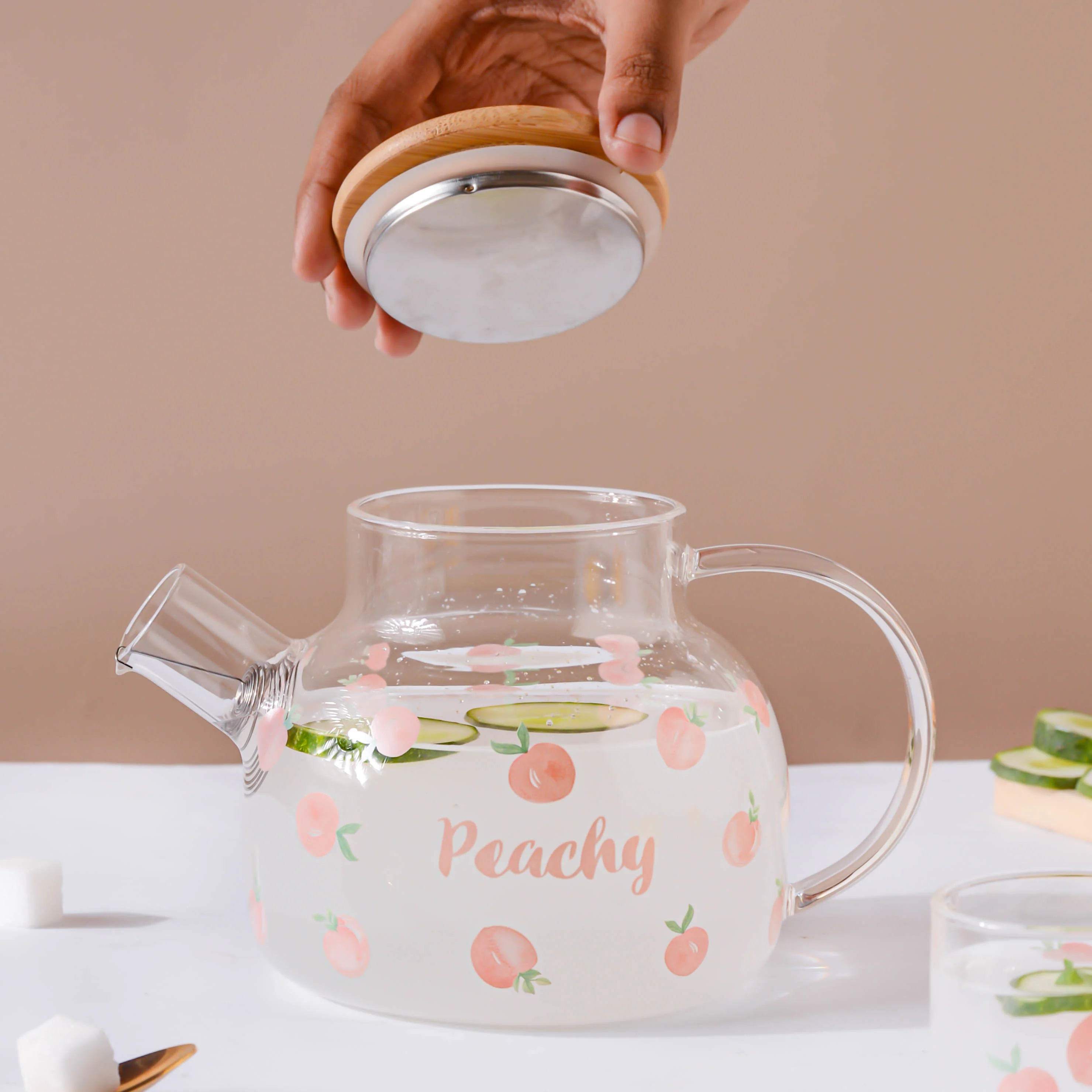 Peach Glass Teapot Pink - Image 8