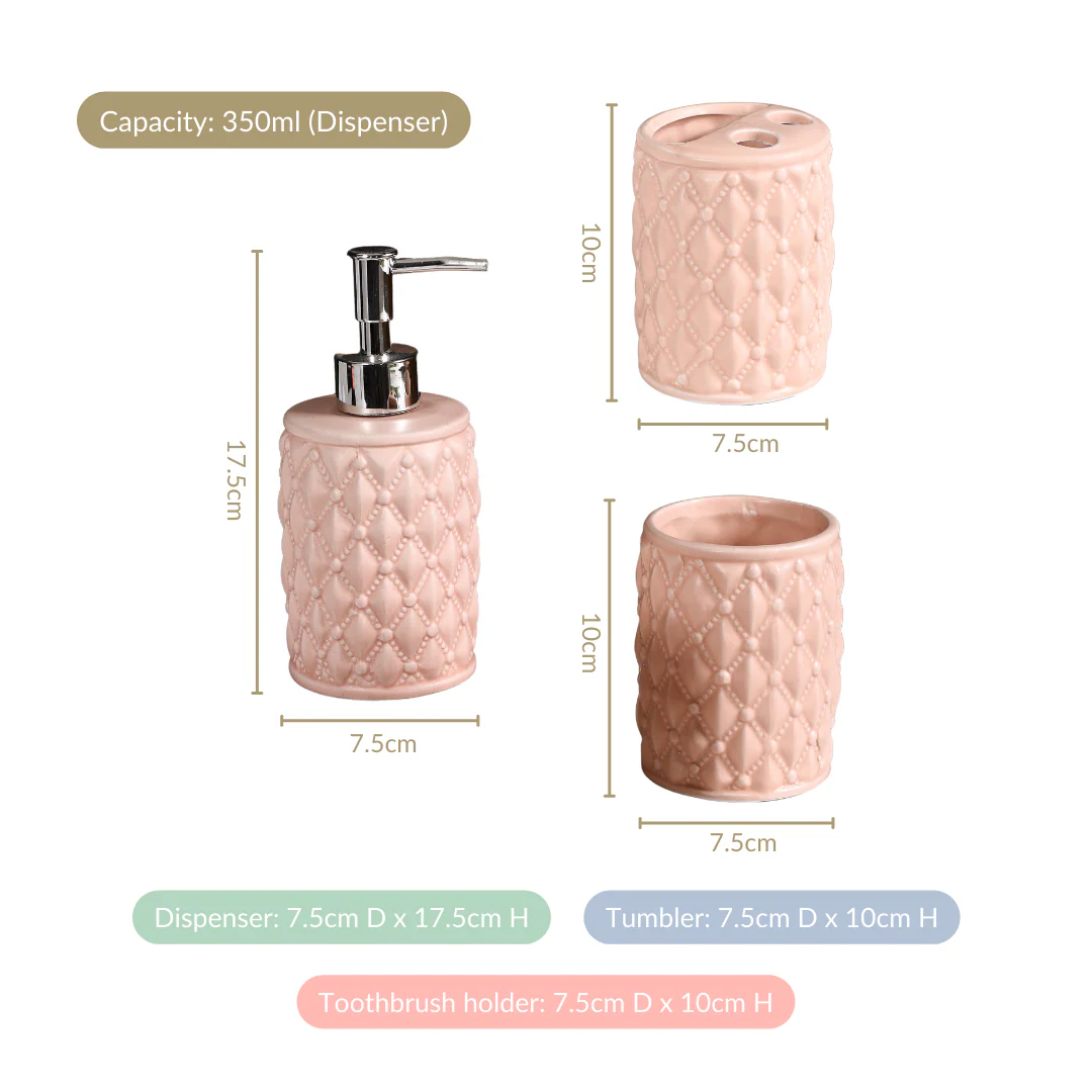 Peach Knit Design Ceramic Bathroom Accessories Set Of 3 - Image 5