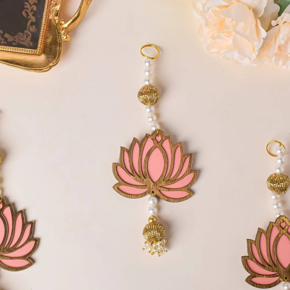 Peach Lotus Wall Hanging Set Of 4 - Image 4