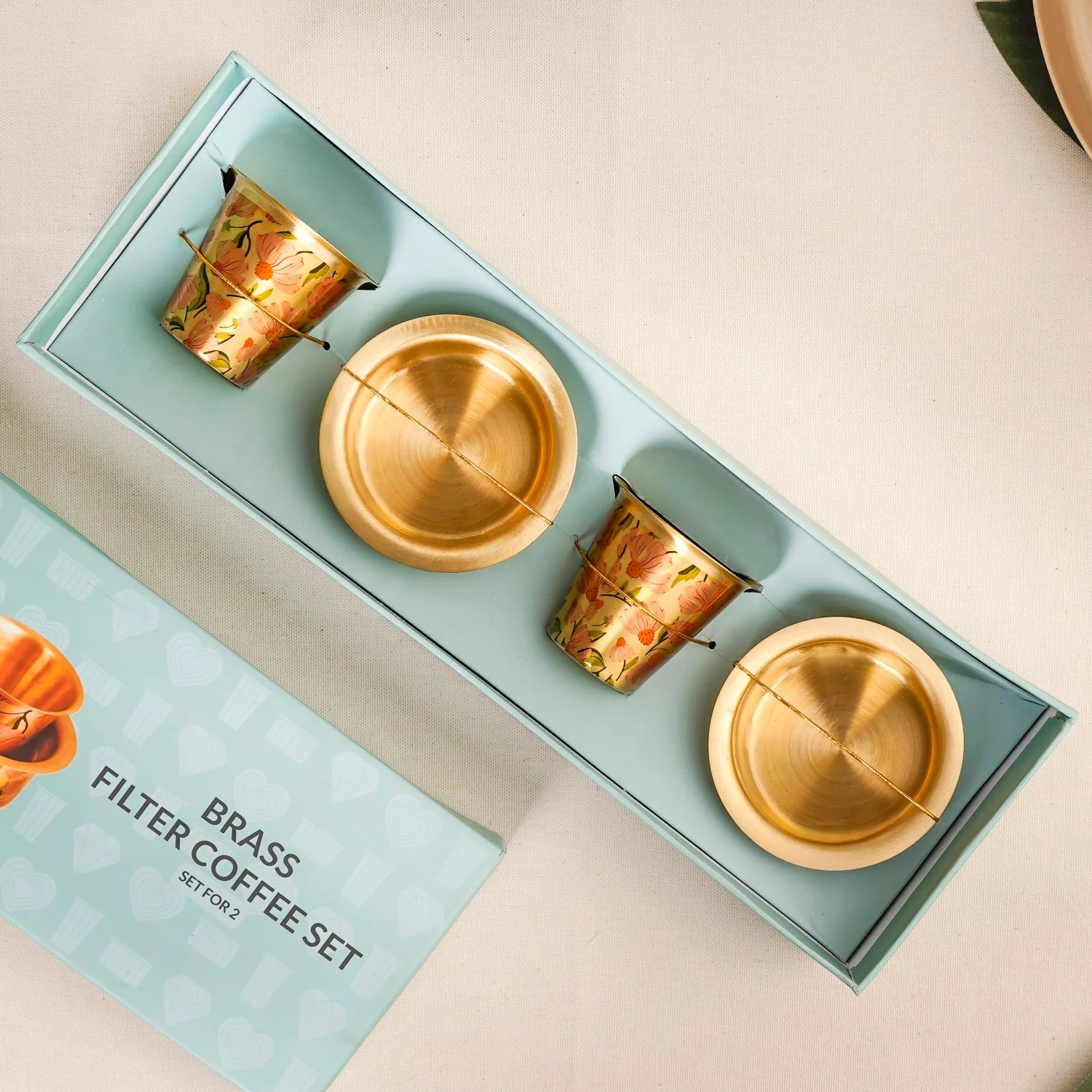 Peach Pure Brass Filter Coffee Dabara Set For 2 With Gift Box - Image 2