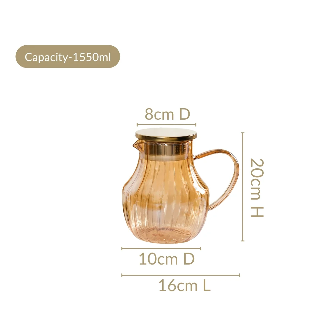 Premium Fluted Amber Borosilicate Glass Jug 1350ml - Image 4