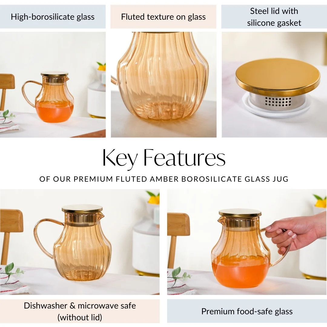Premium Fluted Amber Borosilicate Glass Jug 1350ml - Image 5