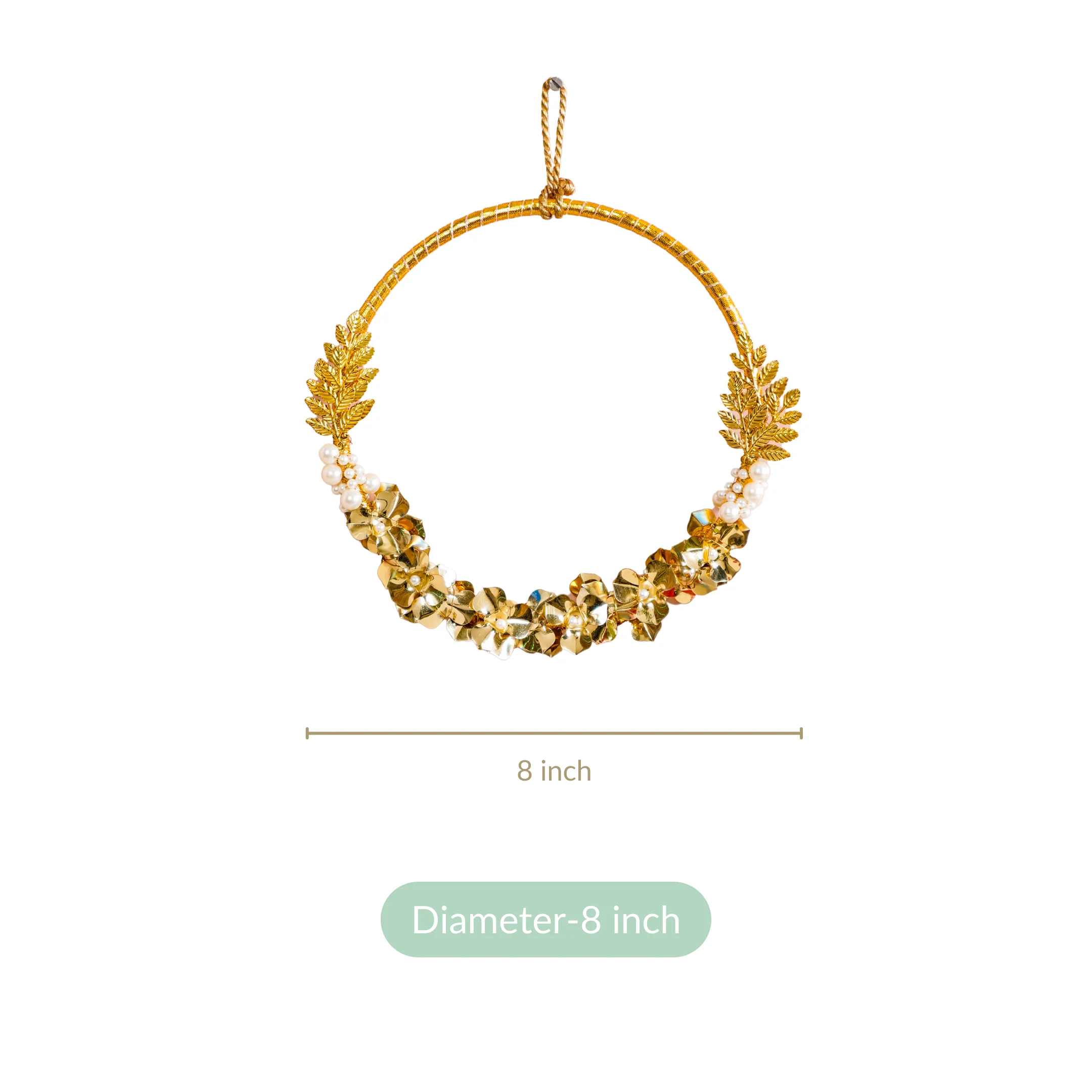 Pearl Christmas Wreath Wall Decor Gold 8 Inch - Image 4