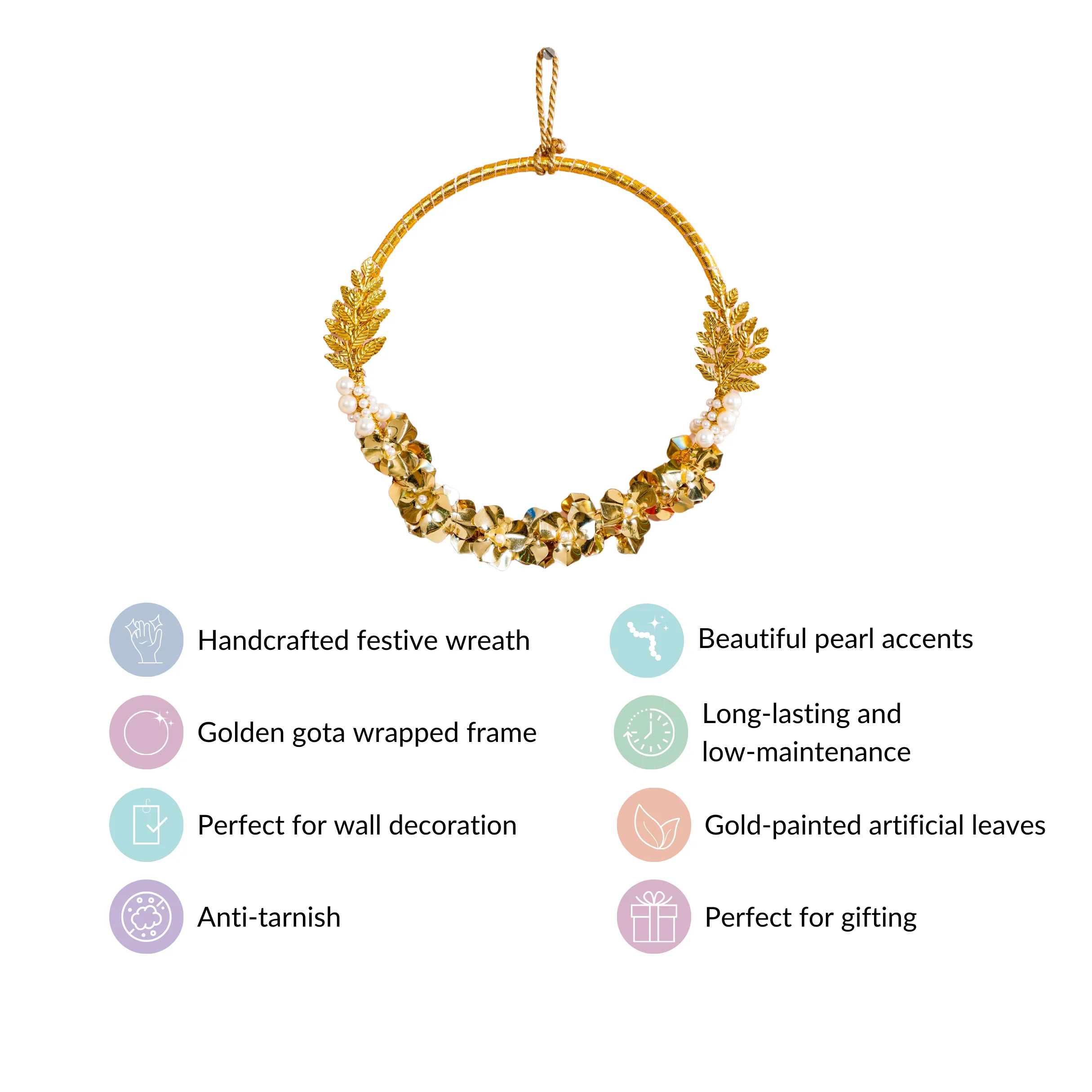 Pearl Christmas Wreath Wall Decor Gold 8 Inch - Image 5