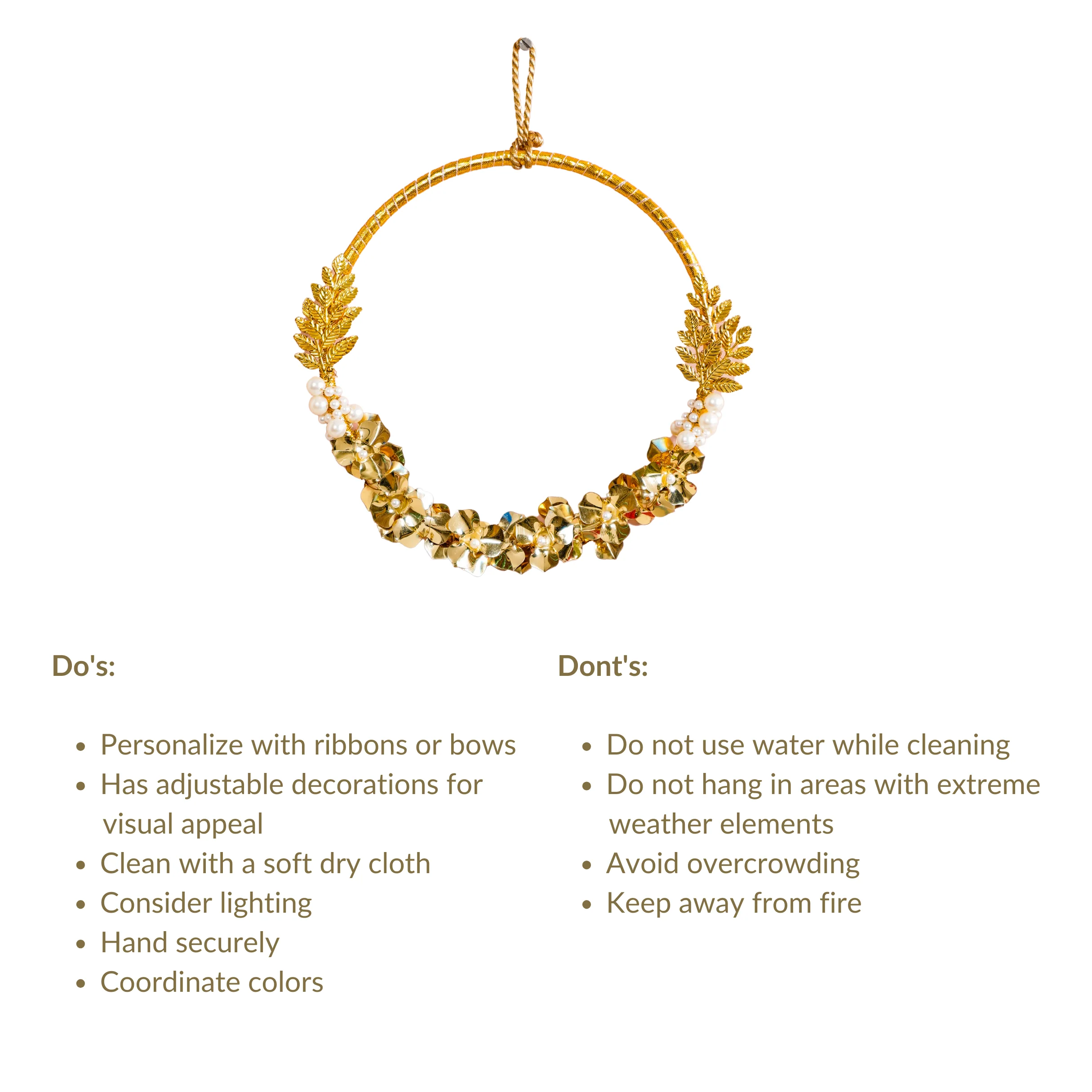 Pearl Christmas Wreath Wall Decor Gold 8 Inch - Image 6