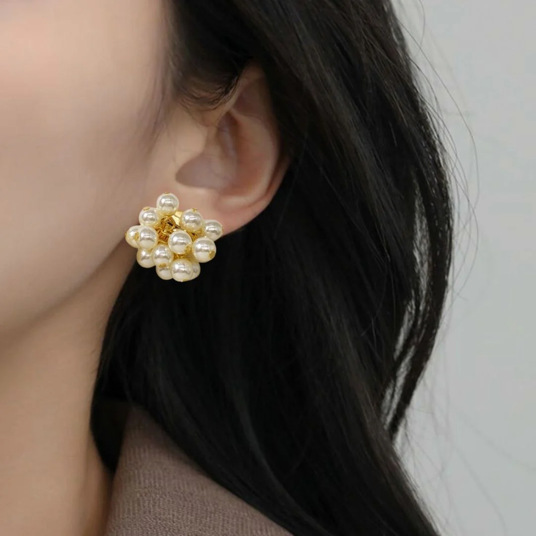Pearl Cluster Stud Earrings - Image 5