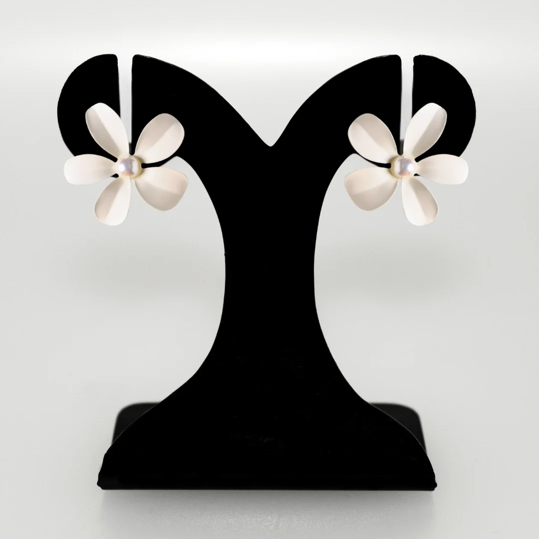 Pearl Crape Jasmine Earrings White - Image 6