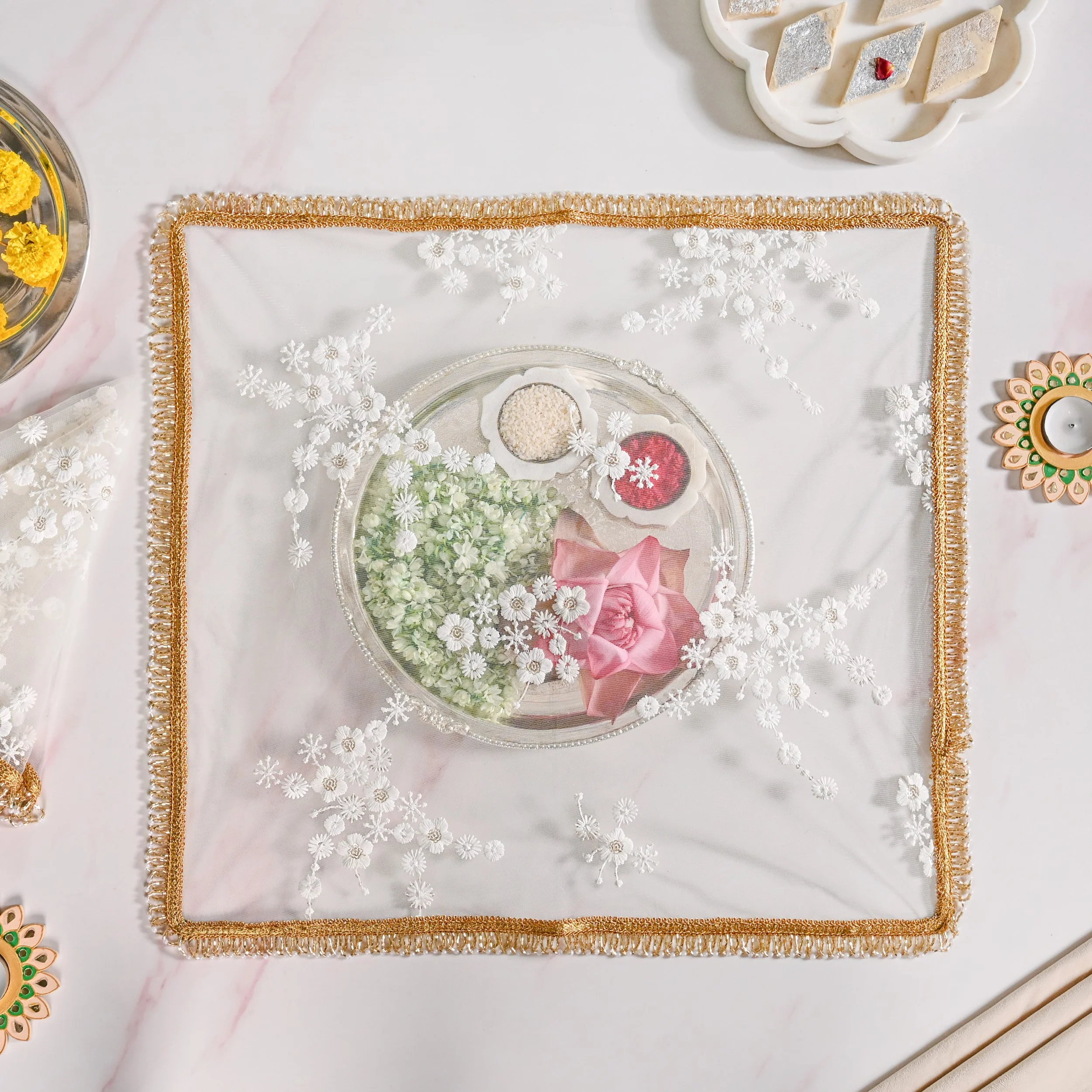 Pearl Detail Net Thali Covers Set Of 2 - Image 3