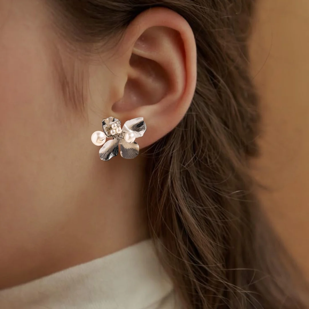 Pearl Flora Abstract Studs Silver - Image 5