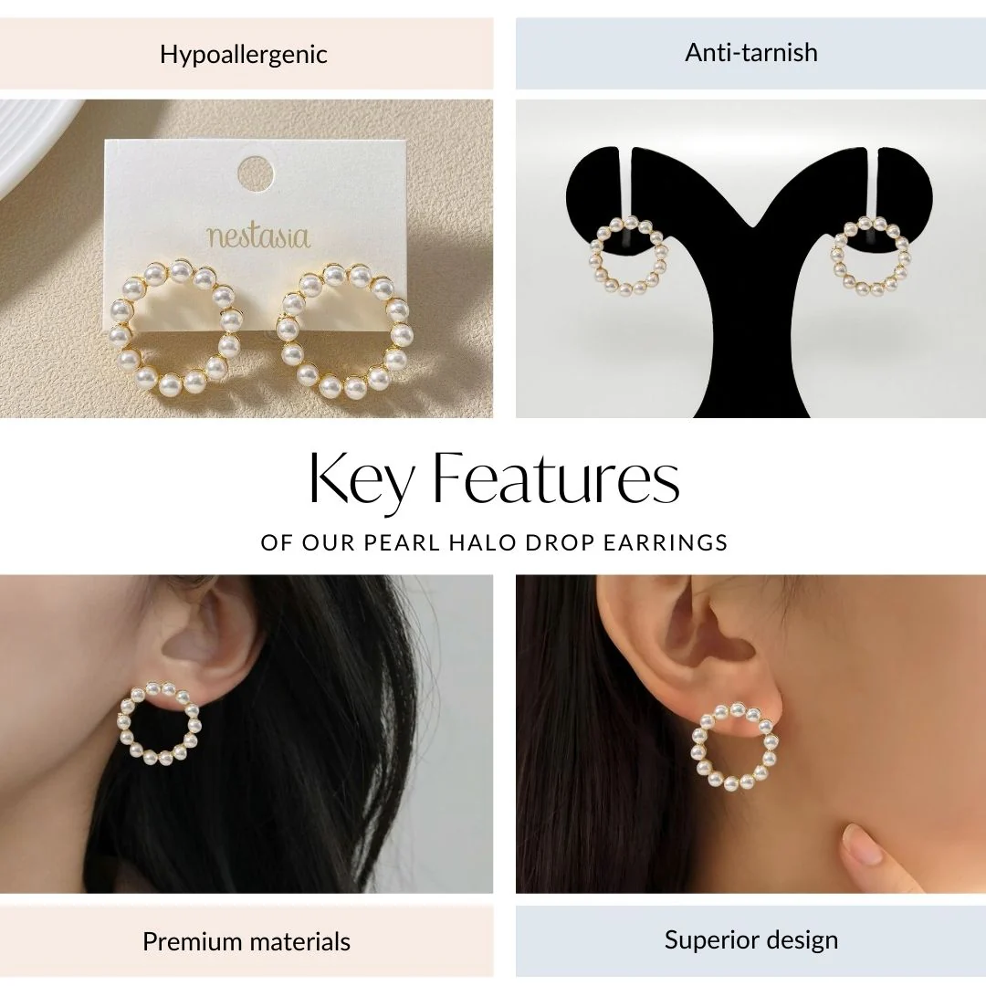 Pearl Halo Drop Earrings - Image 4