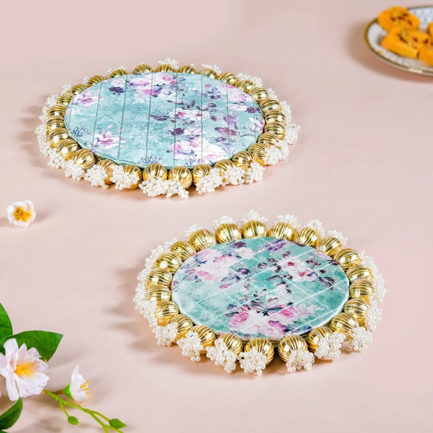 Pearls Decorative Round Trivet Mat Set Of 2 Green - Image 5